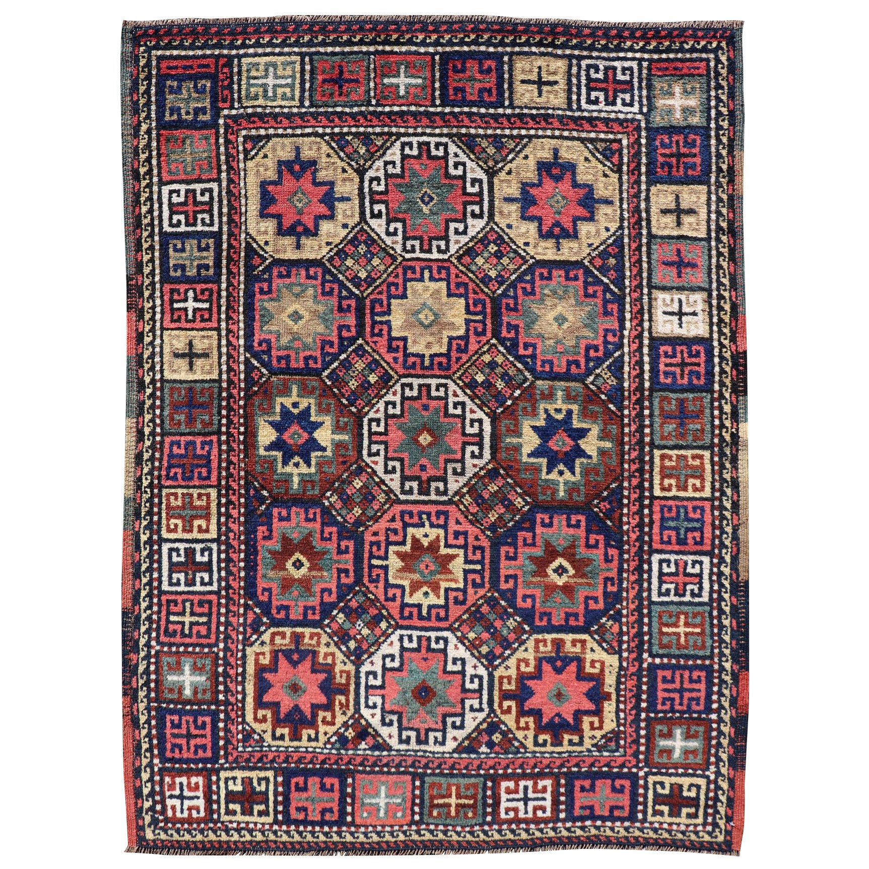 Antique Caucasian Kazak Rug with All-Over Tribal Design 3
8" X5
3" For Sale