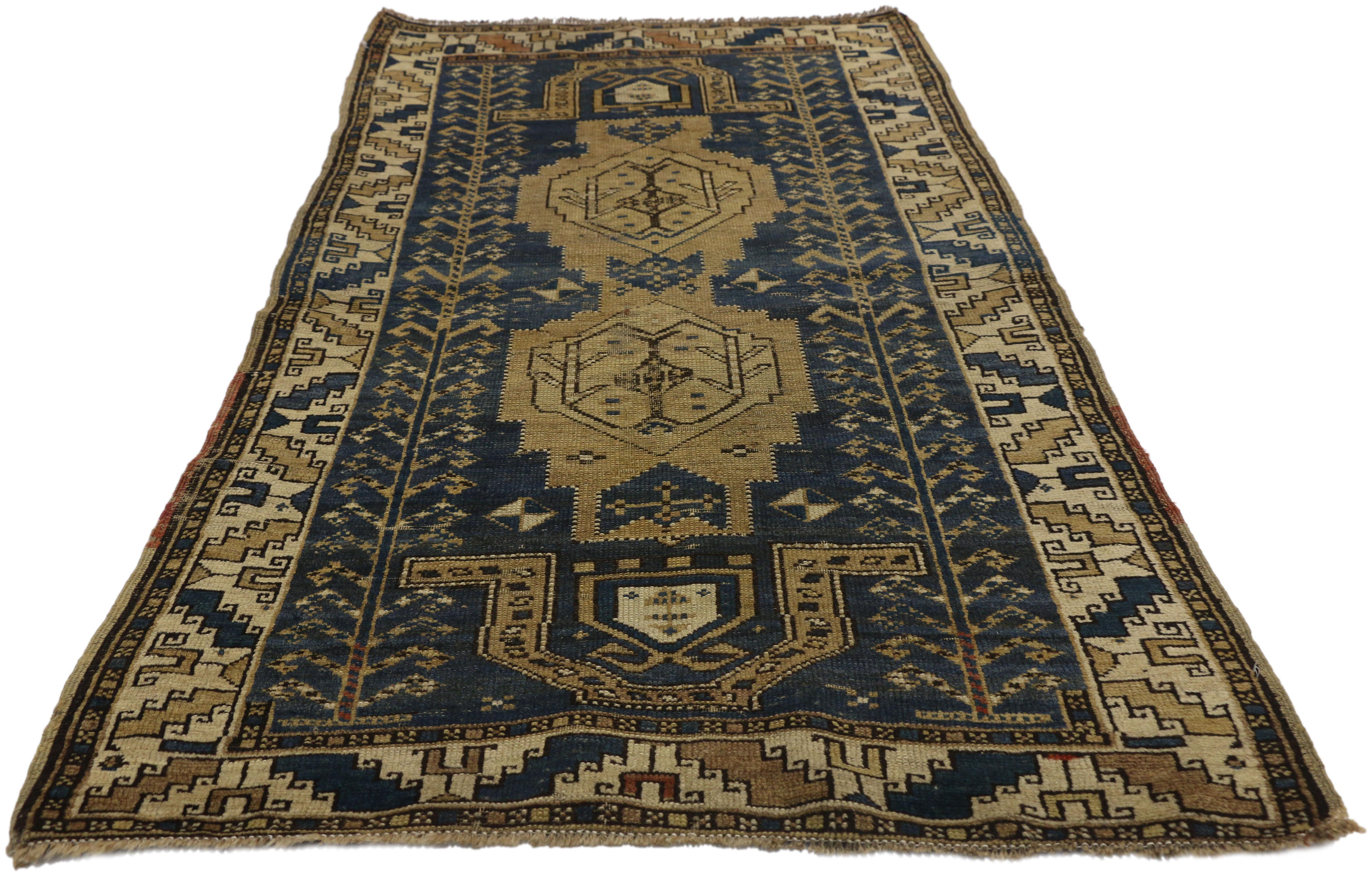 Persian Antique Caucasian Kazak Rug with Artisan Tribal Style For Sale