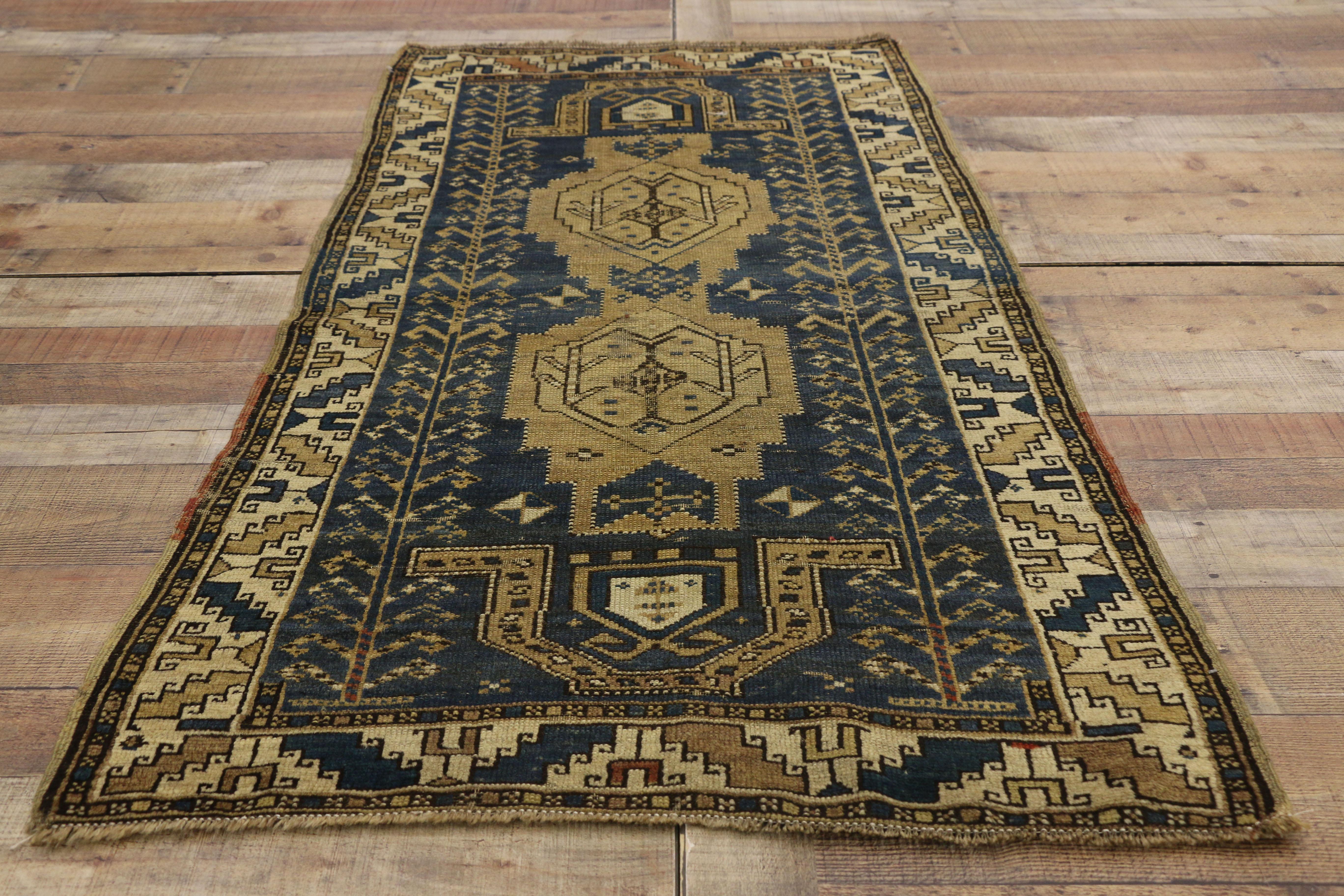 Wool Antique Caucasian Kazak Rug with Artisan Tribal Style For Sale