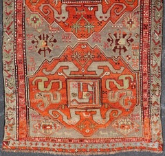 Antique Caucasian Kazak Rug with Bold Geometric Medallion Design 4'4 x 8'1