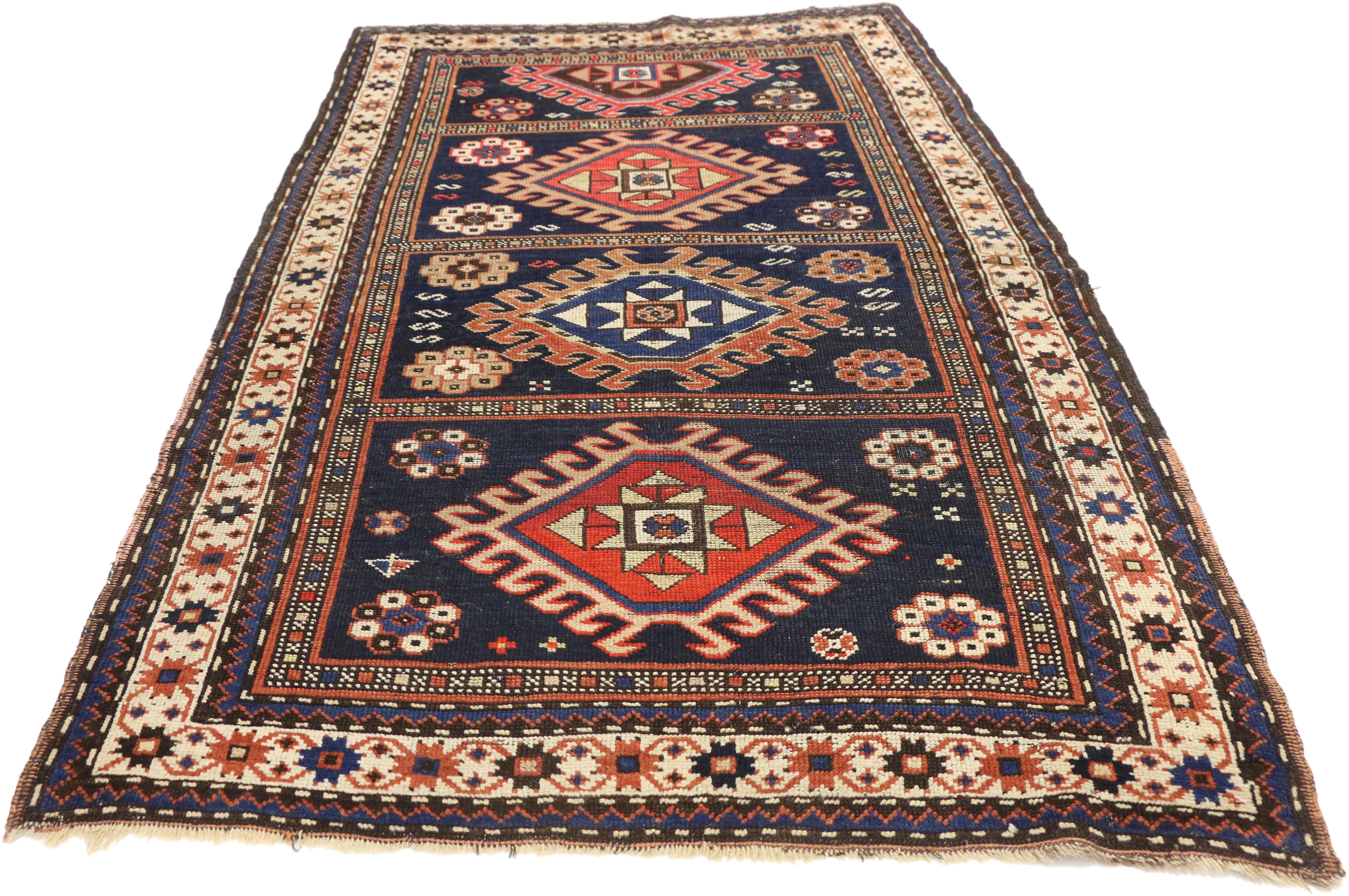 Kazakh Tapis caucasien ancien du Kazak avec motif de compartiments en vente
