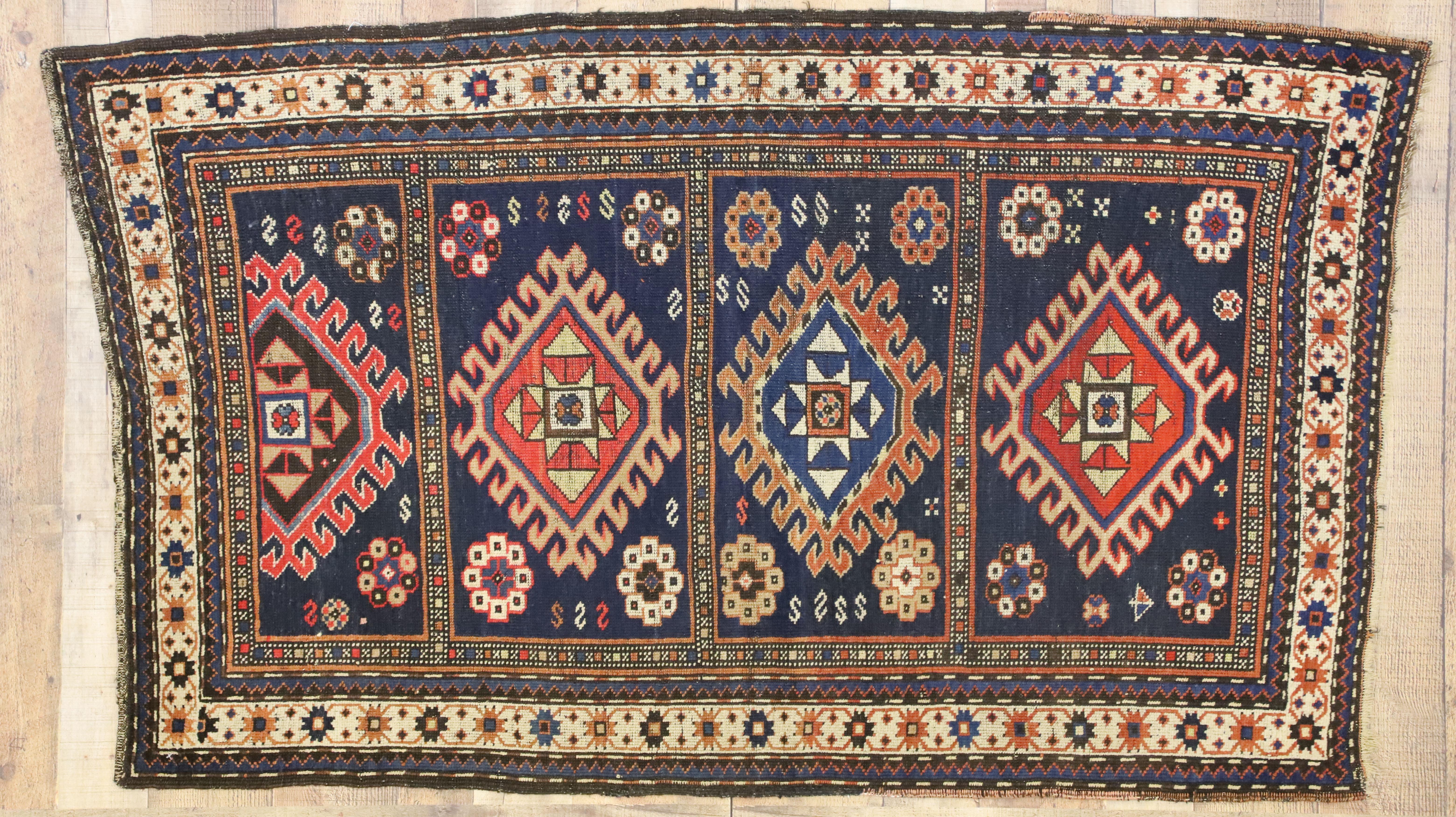 Antique Caucasian Kazak Rug with Compartment Design  For Sale 2