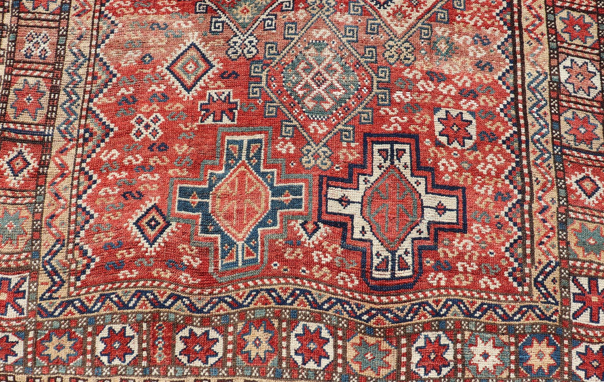 Antique Caucasian Kazak Rug with Geometric Design & Tribal Motifs  For Sale 6