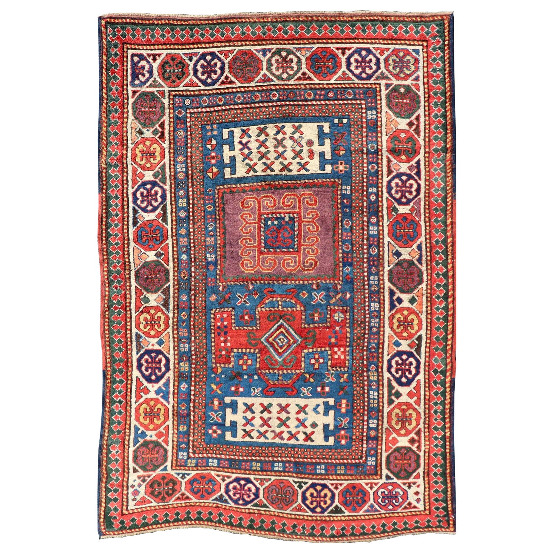 Antique Caucasian Kazak Rug with Geometrics Medallions 4'4" X7'0"