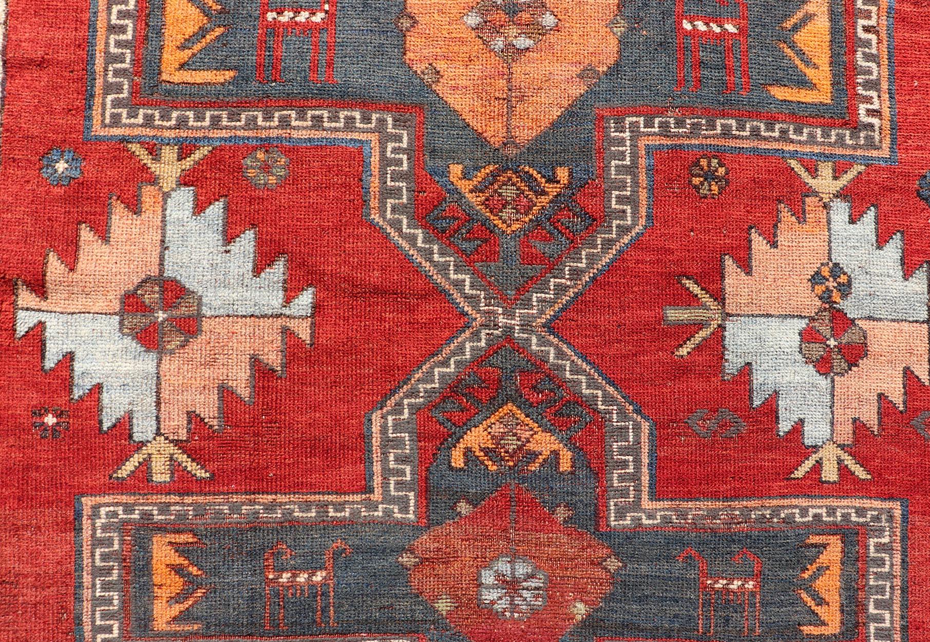 Antique Caucasian Kazak Rug with Sub-Geometric Large Tribal Medallions Design 7