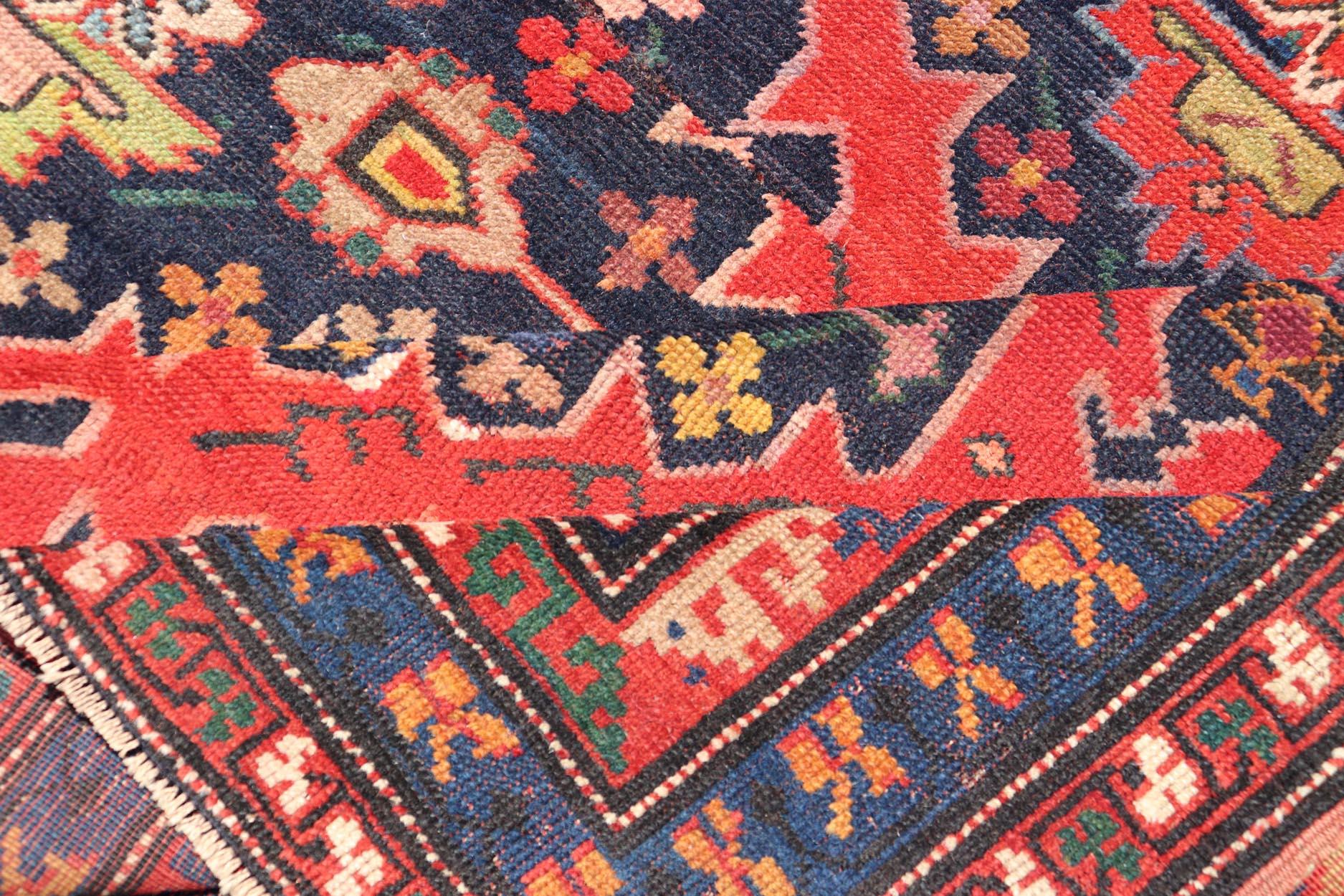 Antique Caucasian Kazak Rug with Sub-Geometric Medallions Design in Red and Blue For Sale 6