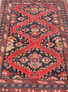 Antique Caucasian Kazak Rug with Sub-Geometric Medallions Design in Red and Blue
