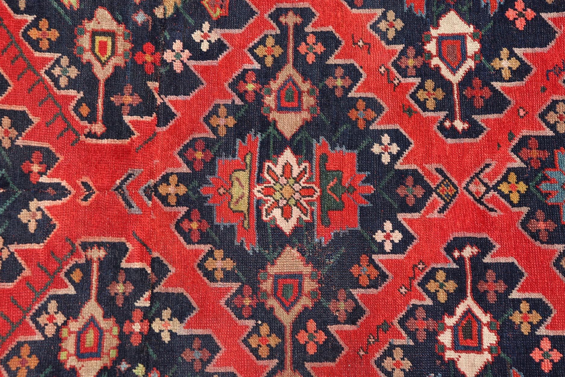 Antique Caucasian Kazak Rug with Sub-Geometric Medallions Design in Red and Blue For Sale 1