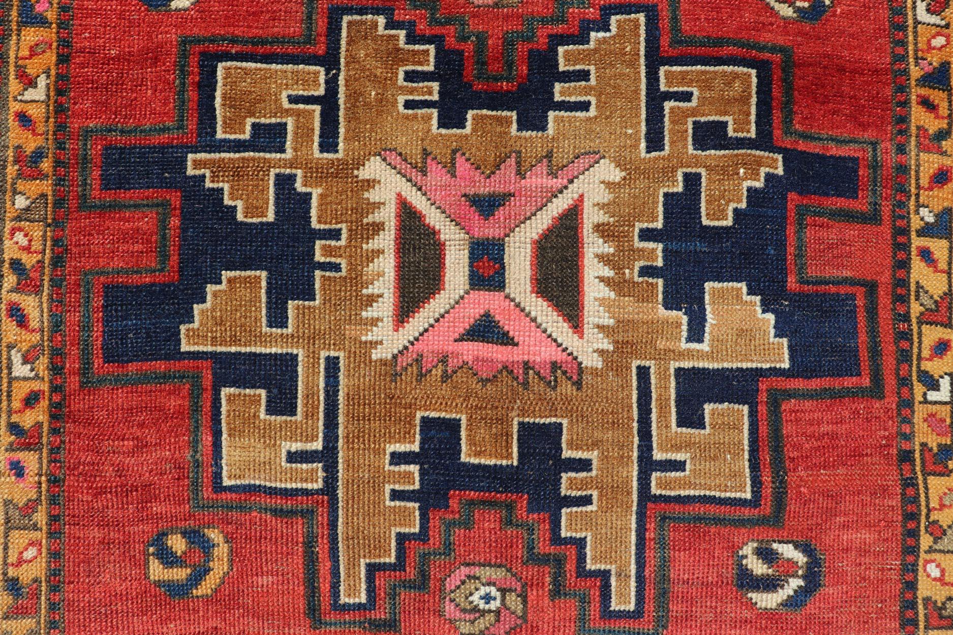 Wool Antique Caucasian Kazak Rug with Sub-Geometric Star Medallions Design For Sale