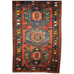 Antique Caucasian Kazak Rug, Wool Pile, Medallion Design, 1800s
