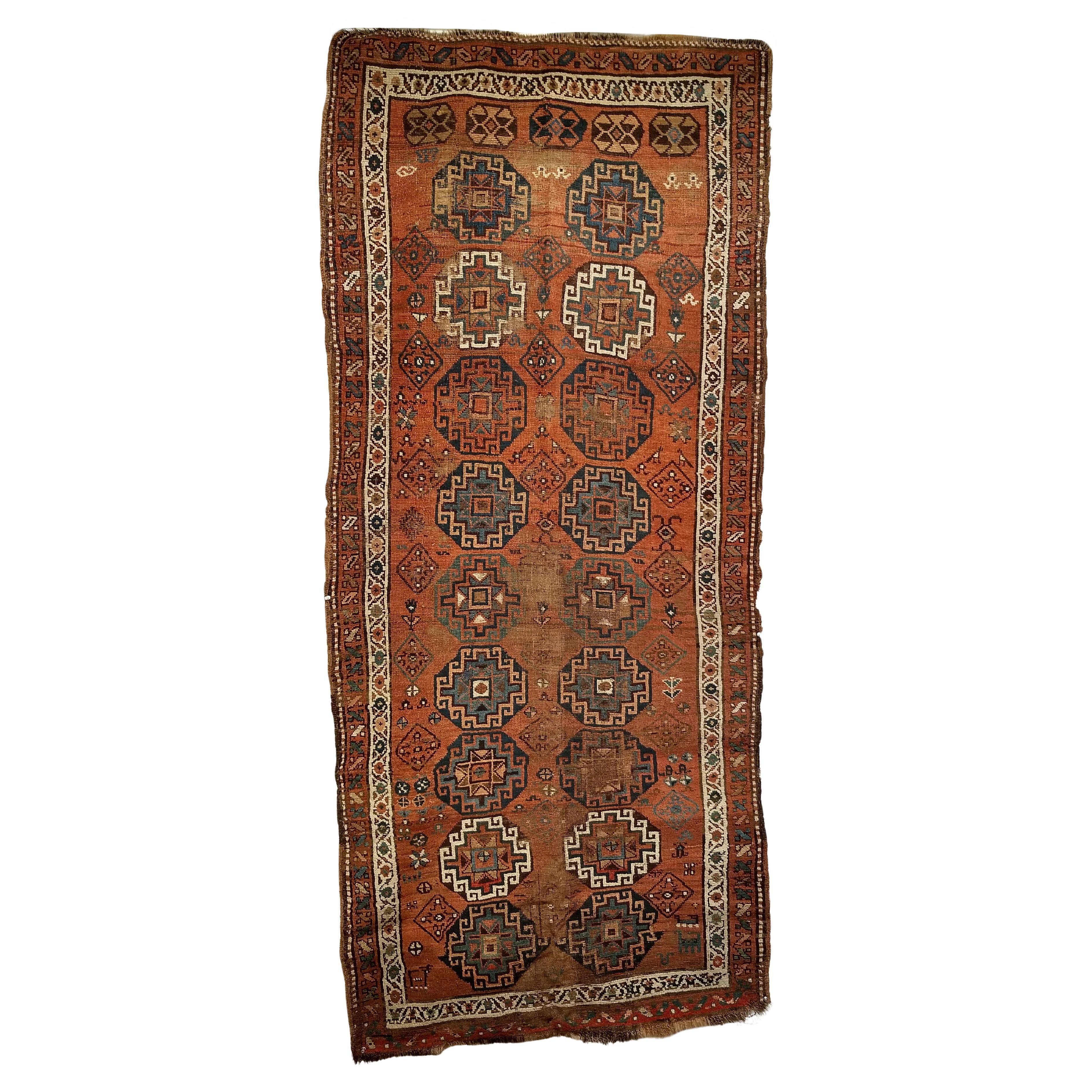 Antique Kazak Area Rug, Handwoven Wool Geometric Design, 1890s, 4' x 8'