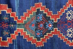 Antique Rugs Caucasian Kazak Rugs, Blue Geometric Hand made Carpet