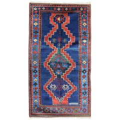 Antique Rugs Caucasian Kazak Rugs, Blue Geometric Hand made Carpet