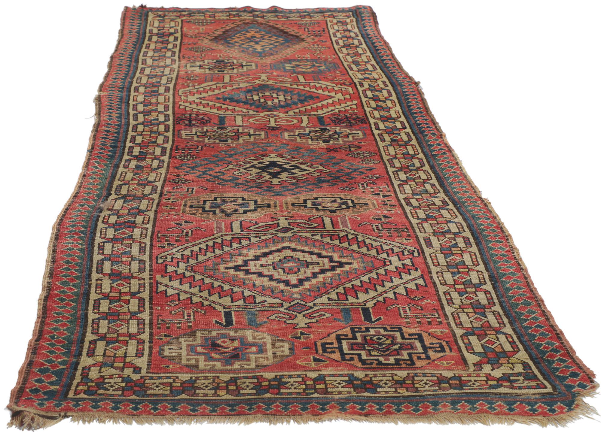 Russian Antique Caucasian Kazak Runner For Sale