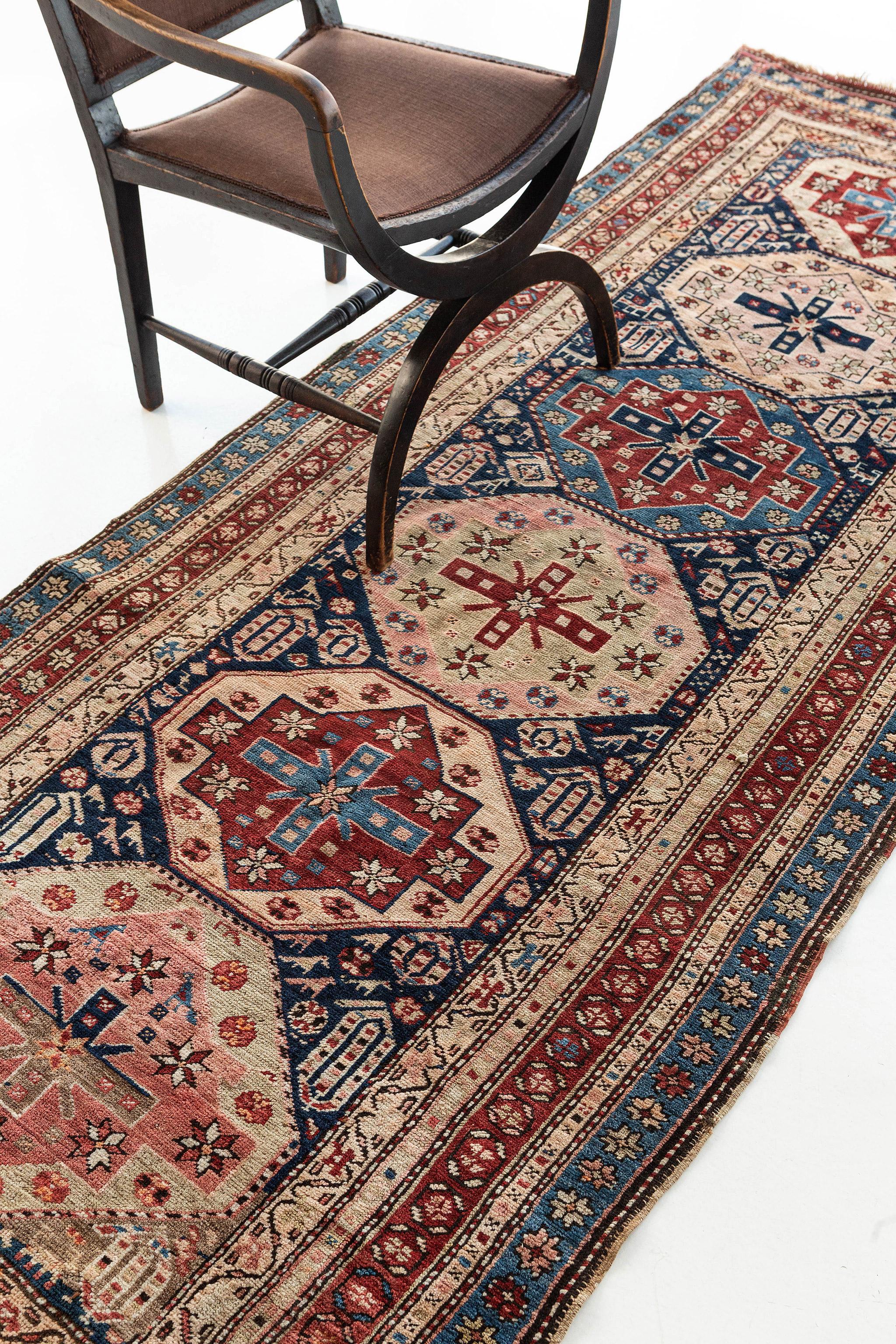 Antique Caucasian Kazak Runner In Good Condition For Sale In WEST HOLLYWOOD, CA