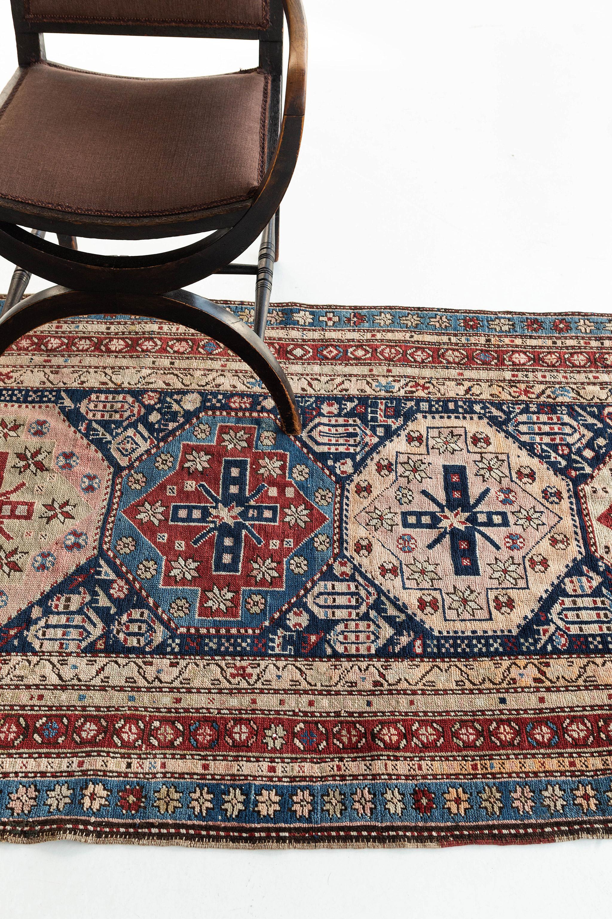 Wool Antique Caucasian Kazak Runner For Sale