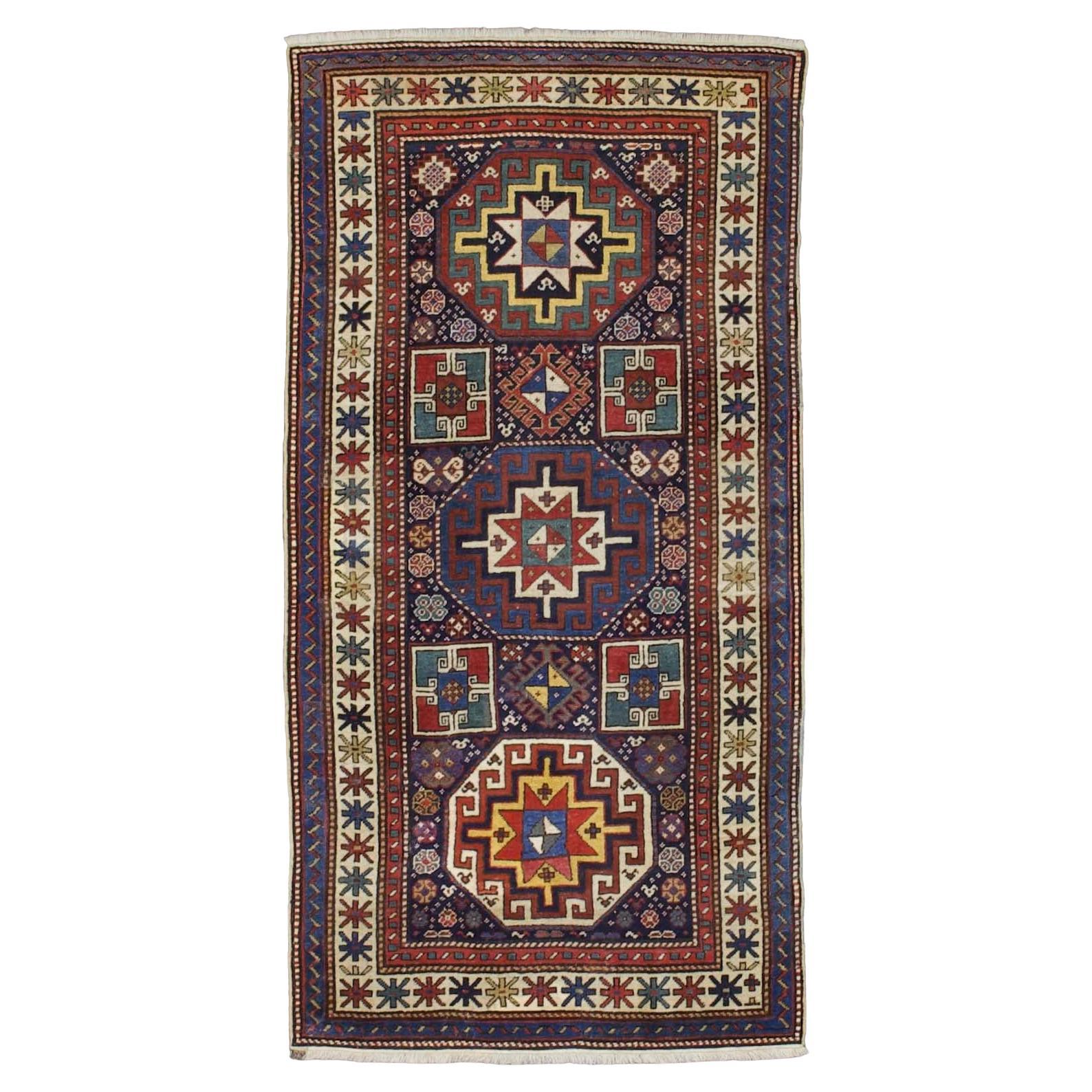 Antiguo Kazak Ruz Caucásico 3'3" x 6'5" (3'3" x 6'5") en venta