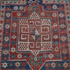 Antique Caucasian Kazak Sewan Oriental Rug, Centre Medallion & Rams Horns, C1890
