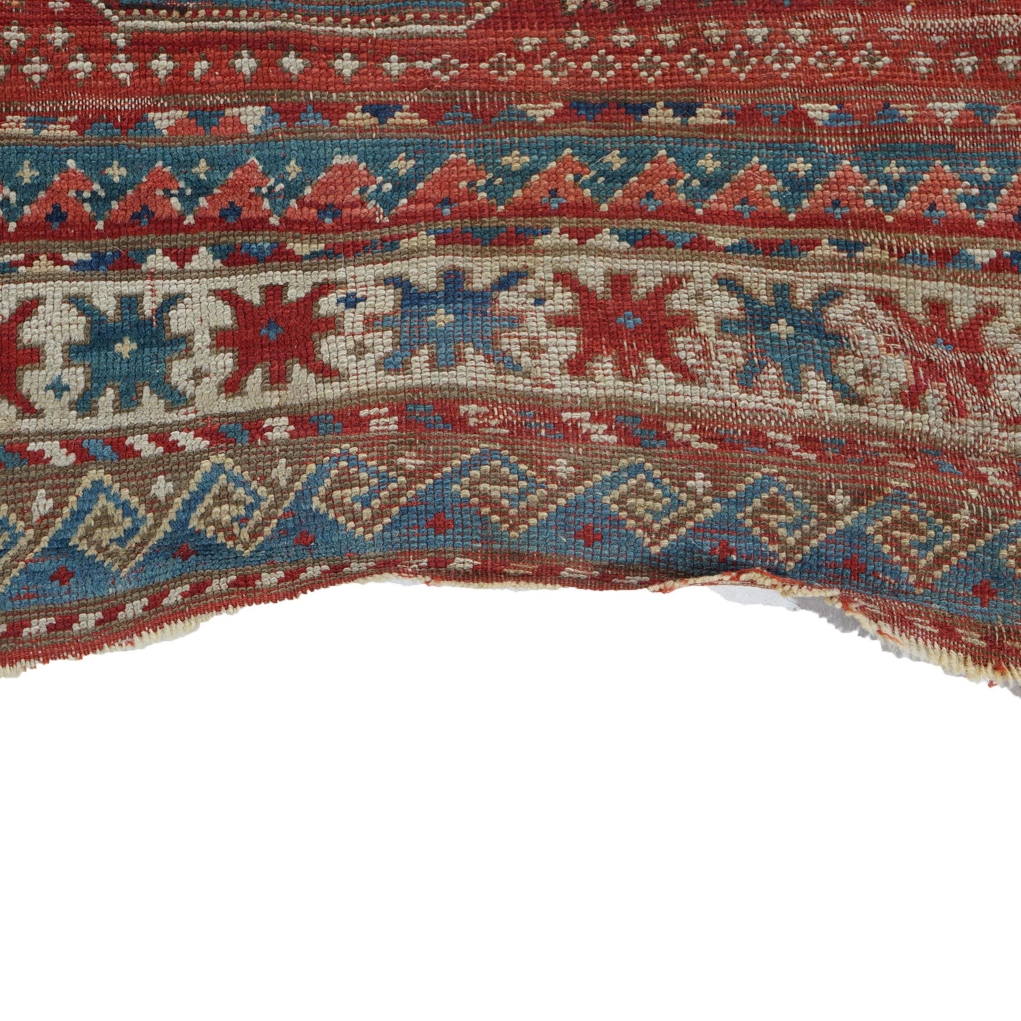 Antique Caucasian Kazak Sewan Oriental Rug, Centre Medallion & Rams Horns, C1890 1