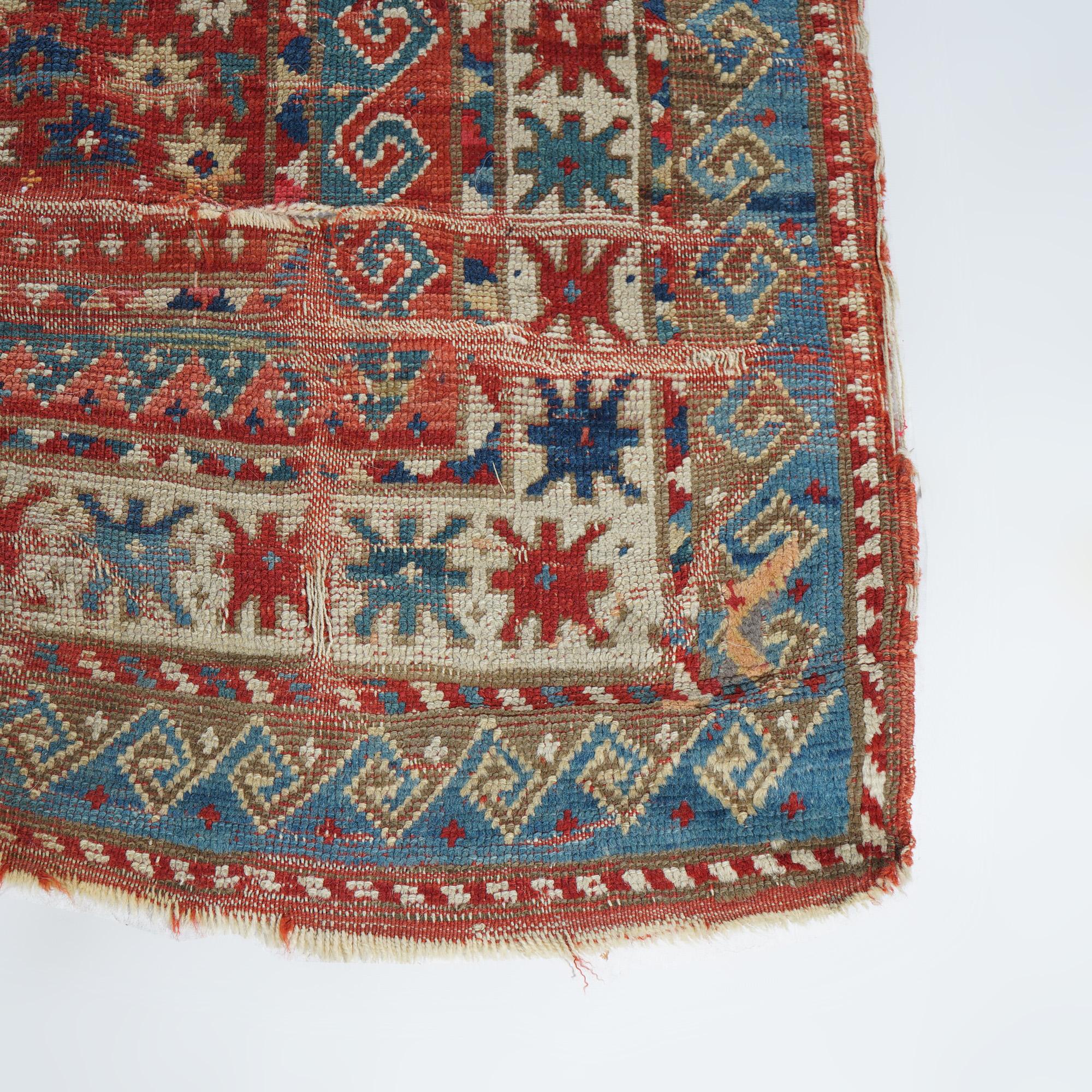 Antique Caucasian Kazak Sewan Oriental Rug, Centre Medallion & Rams Horns, C1890 2