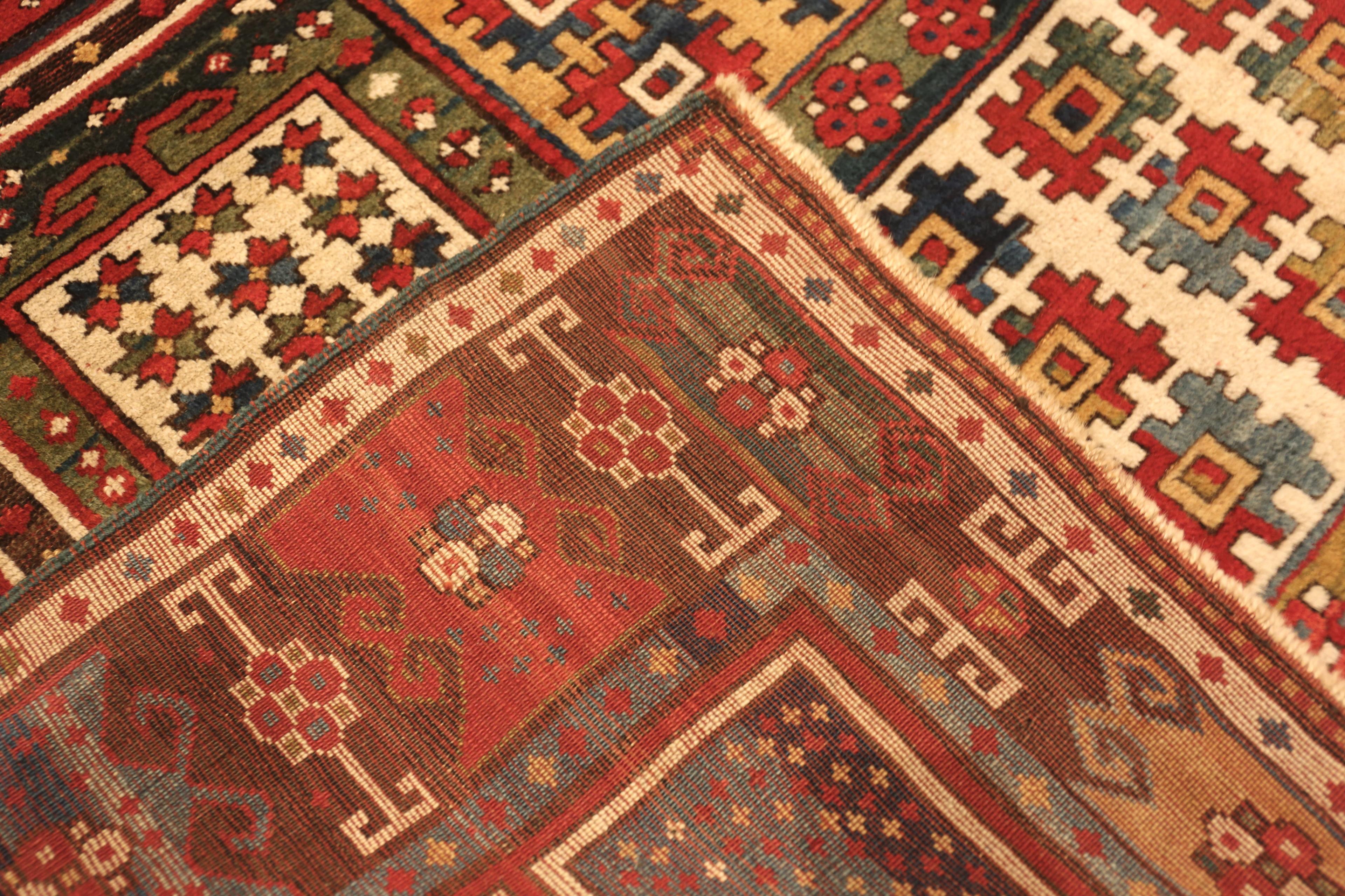 Beautiful Vibrant Antique Caucasian Kazak Sewan Rug 5'10