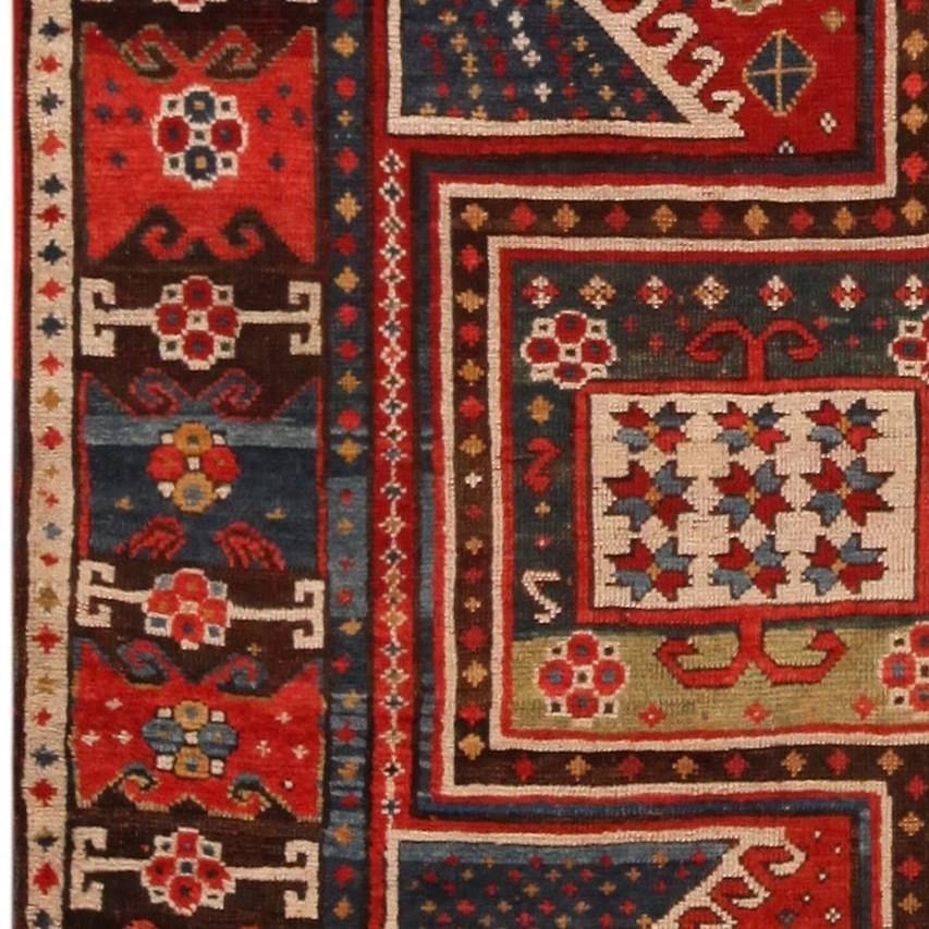 Hand-Knotted Antique Caucasian Kazak Sewan Rug. 5 ft 10 in x 7 ft 6 in For Sale