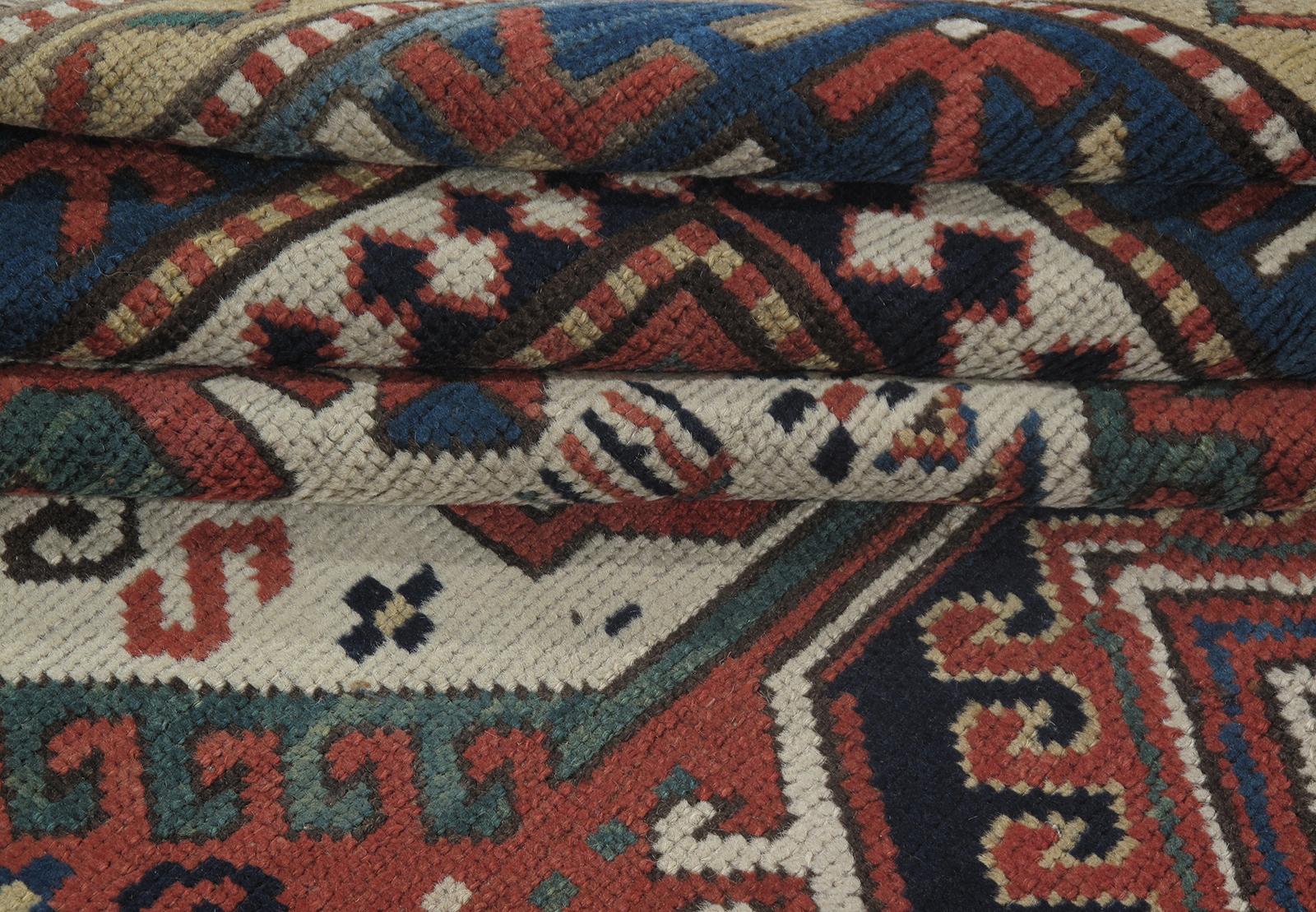 Hand-Knotted Antique Caucasian Kazak Tribal Rug For Sale