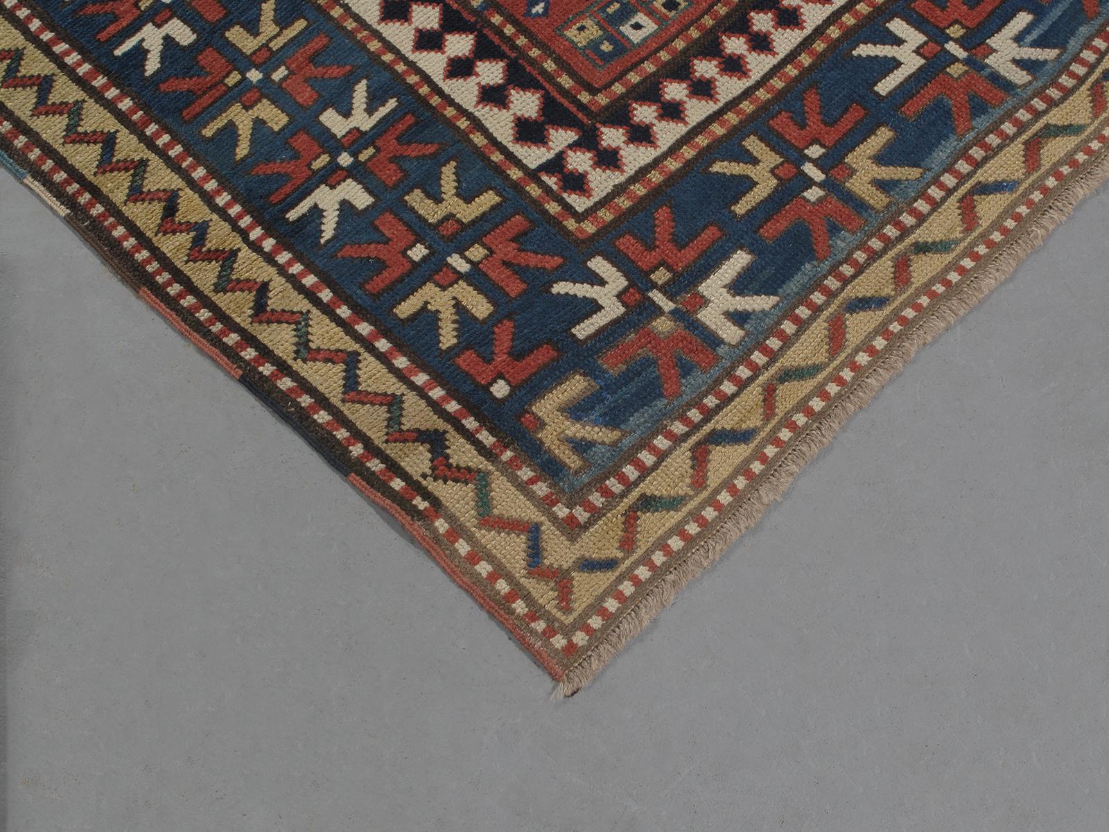 Antique Caucasian Kazak Tribal Rug In Good Condition For Sale In New York, NY