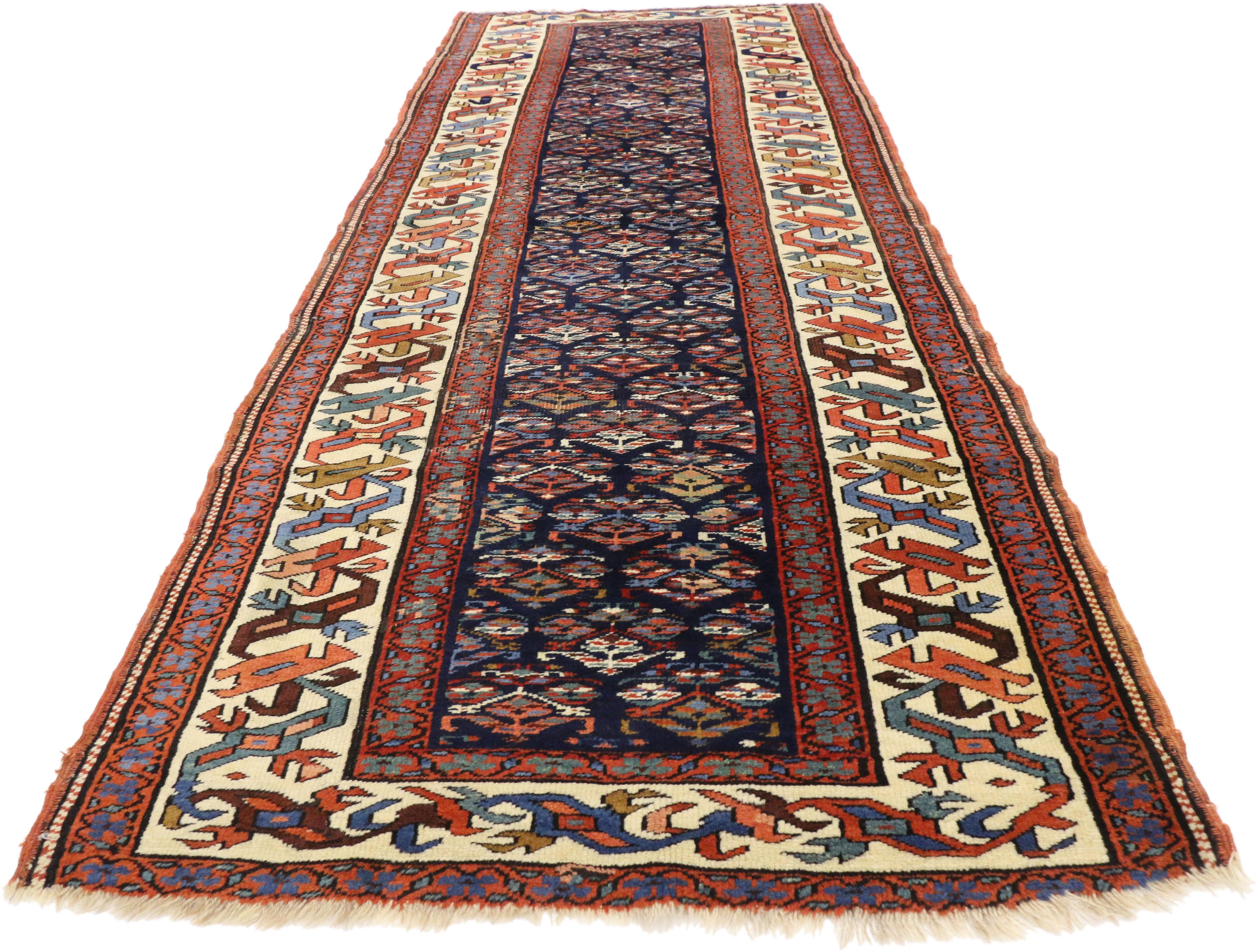 Russian Antique Caucasian Kazak Tribal Runner, Hallway Runner For Sale