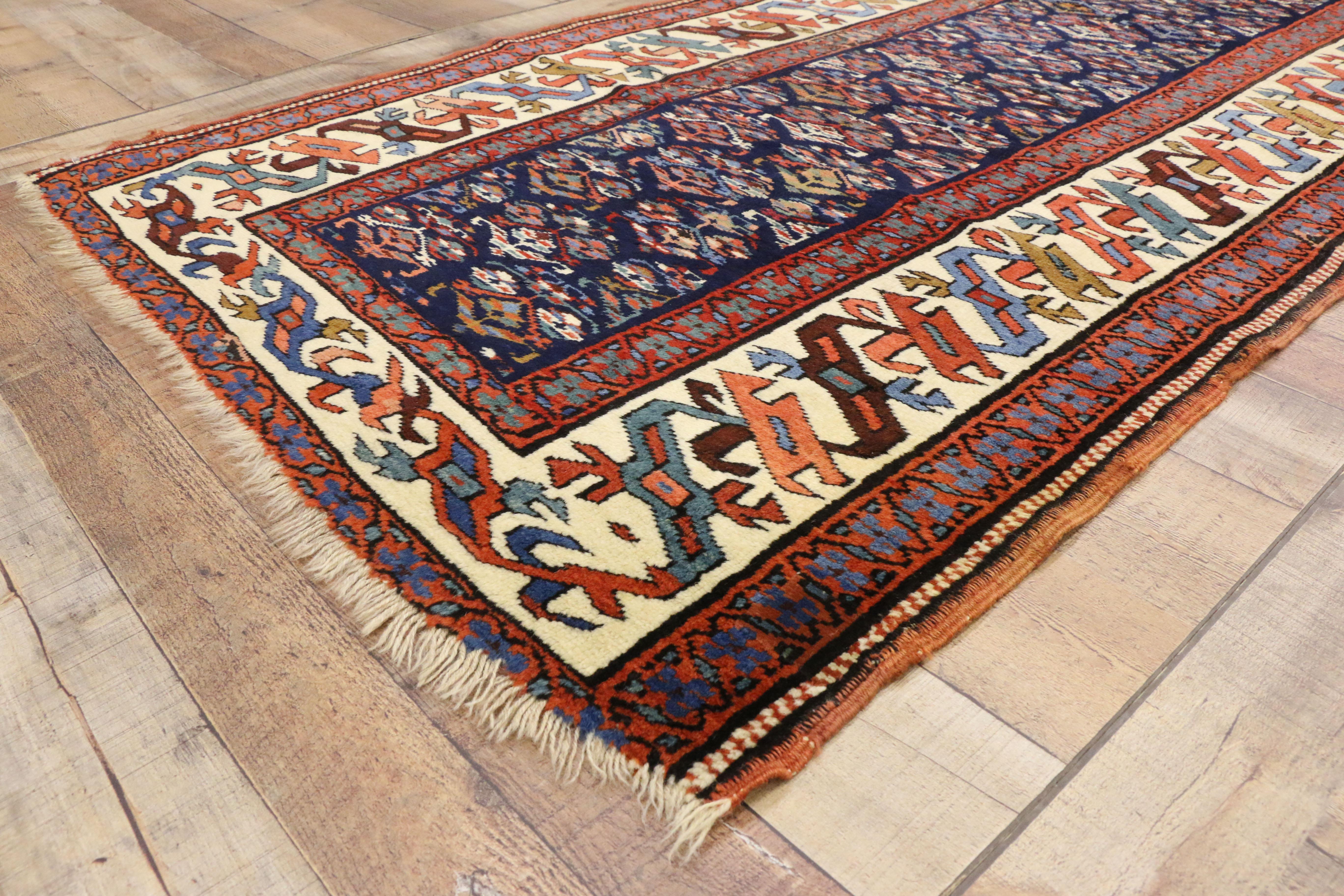 19th Century Antique Caucasian Kazak Tribal Runner, Hallway Runner For Sale