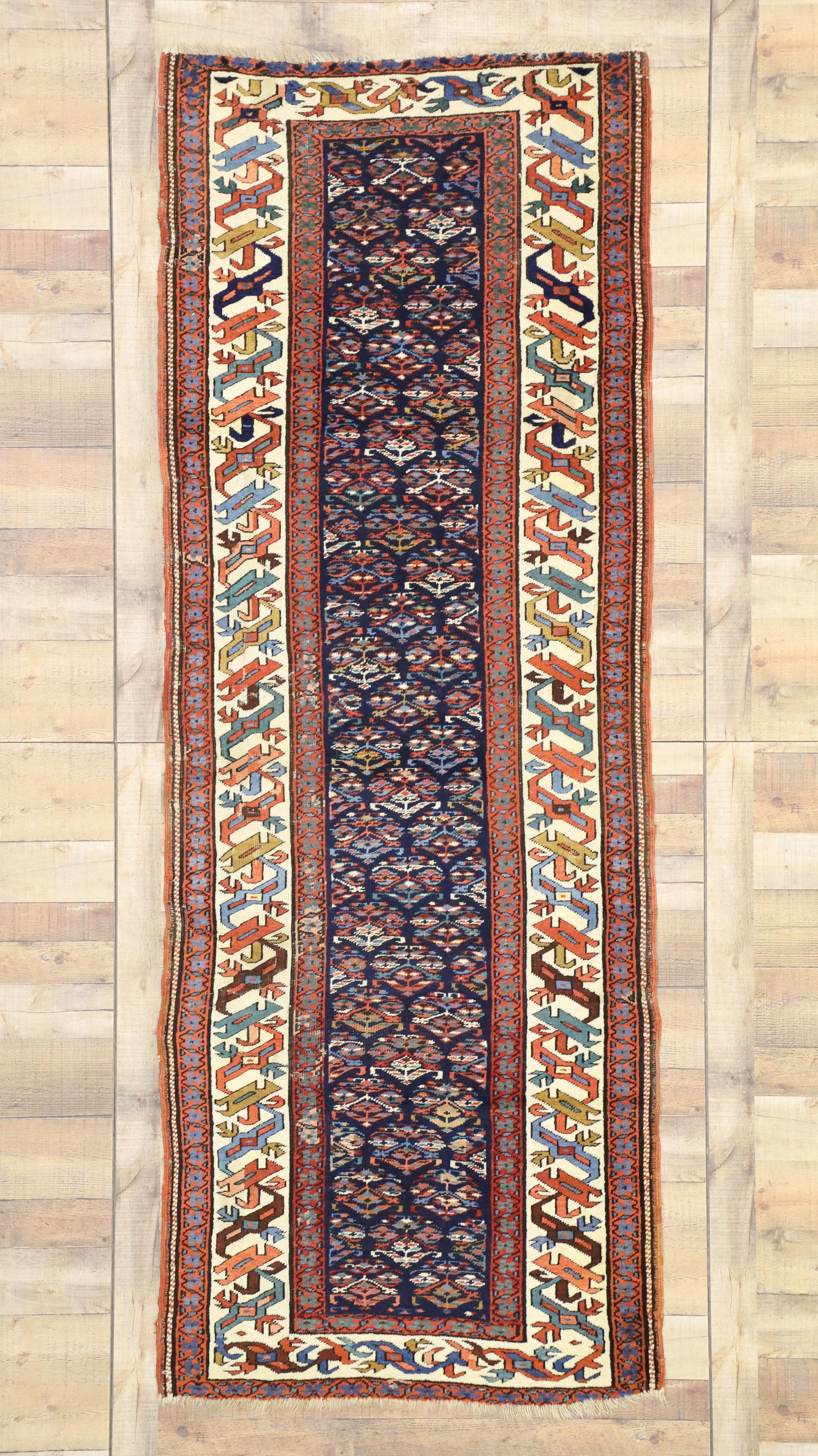 Wool Antique Caucasian Kazak Tribal Runner, Hallway Runner For Sale