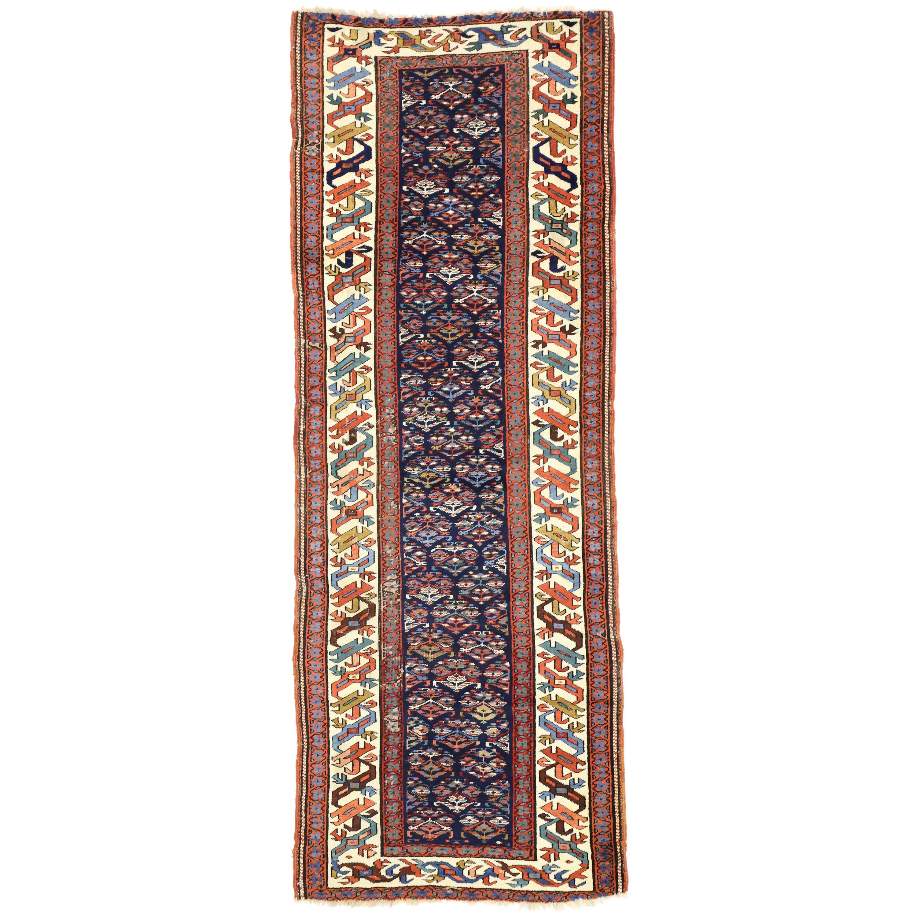 Antique Caucasian Kazak Tribal Runner, Hallway Runner