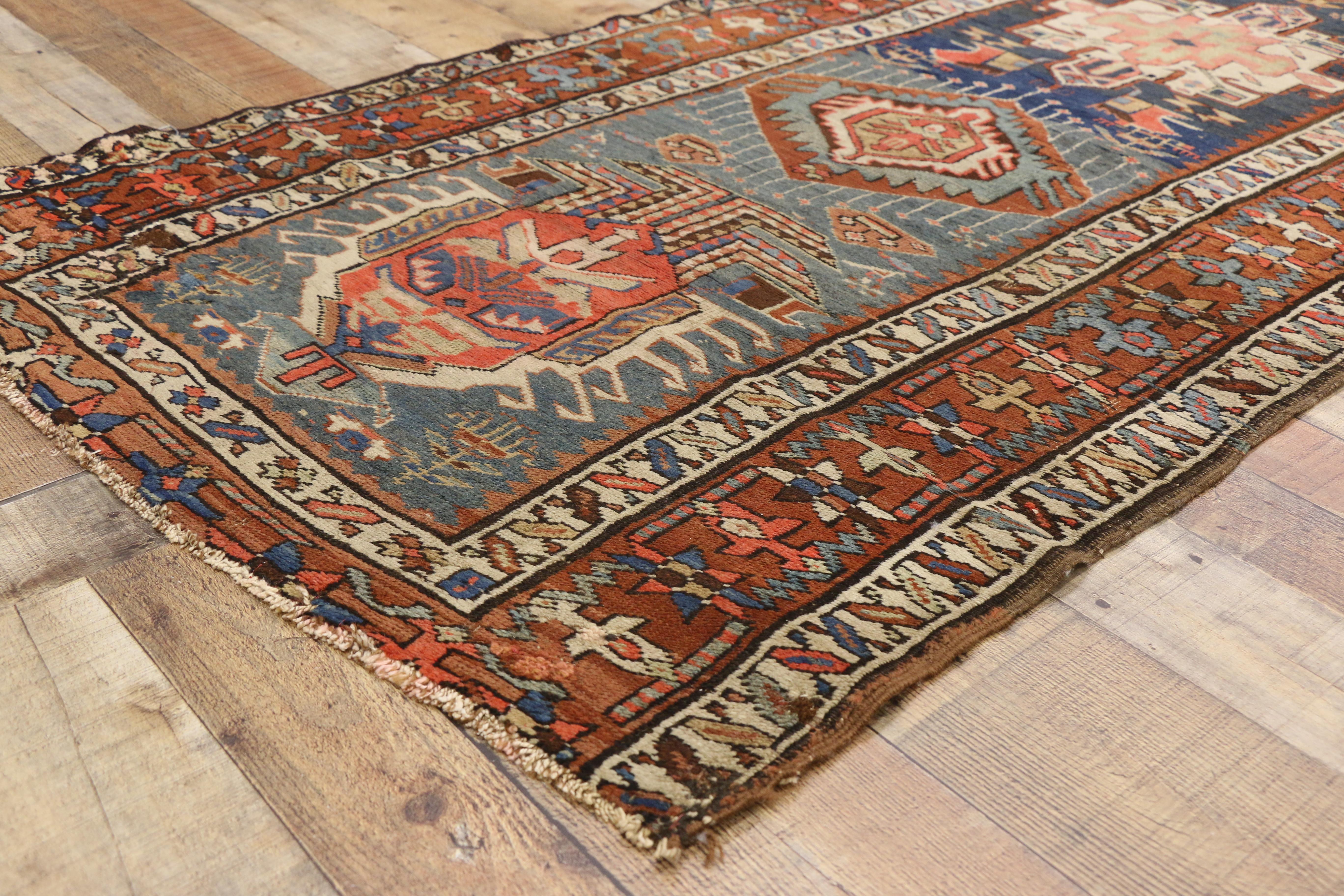 Antique Caucasian Kazak Tribal Runner with Lenkoran Amulet, Hallway Runner In Good Condition For Sale In Dallas, TX