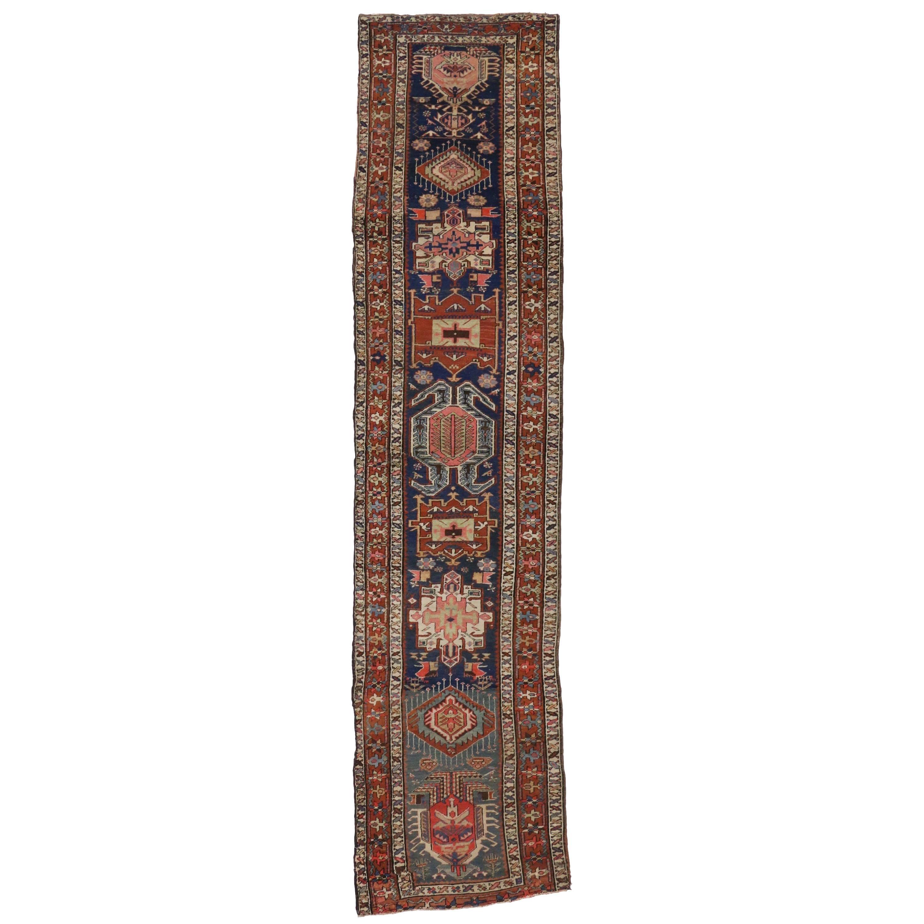 Antique Caucasian Kazak Tribal Runner with Lenkoran Amulet, Hallway Runner For Sale 3