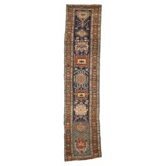 Antique Caucasian Kazak Tribal Runner with Lenkoran Amulet, Hallway Runner