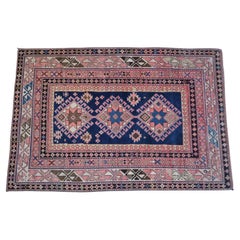 Antique Caucasian Kazak with Blue, Pink, Brown and Ivory Border c.1900s
