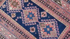 Antique Caucasian Kazak with Blue, Pink, Brown and Ivory Border c.1900s