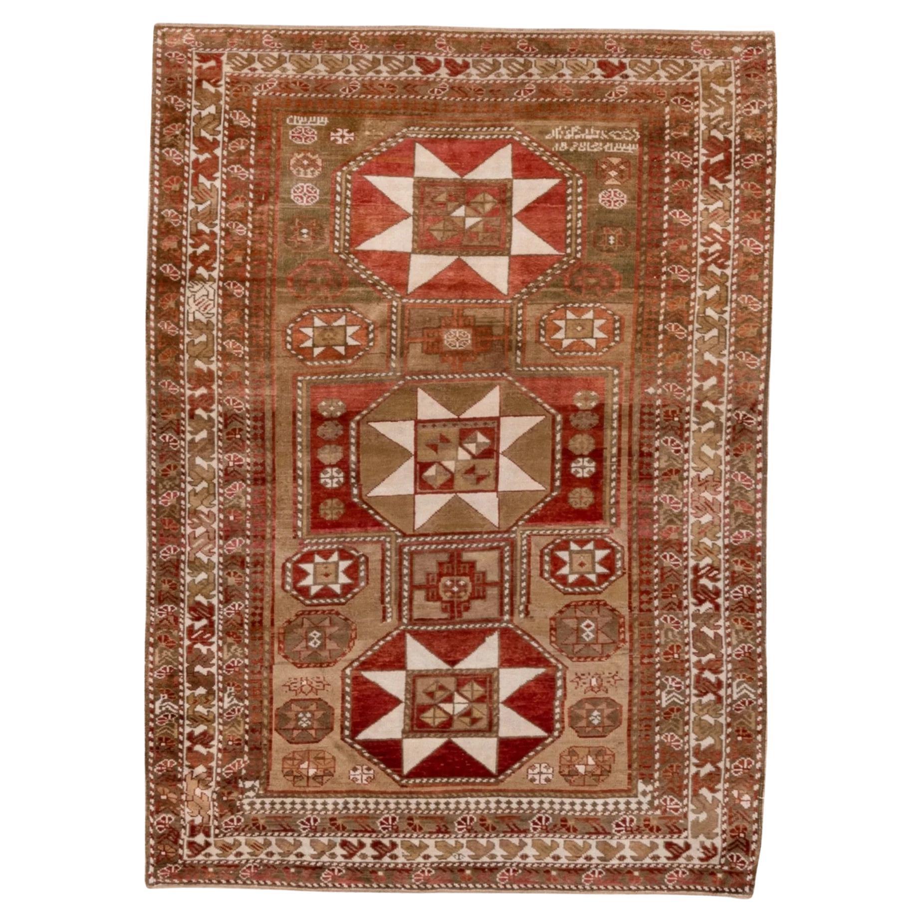 Antique Caucasian Kazak with Tomato, Cherry, Wheat and Ivory c.1920 For Sale
