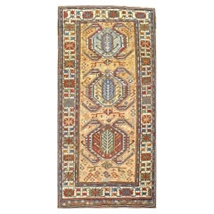 Antique Caucasian Kazak Wool 5x9 Ivory, Tan & Rust Handmade Area Rug