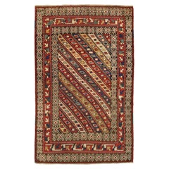 Antique Caucasian Kazak Wool Ganja Design with Diagonal Strips Rug, 1880-1900