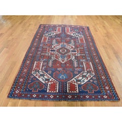 Antique Caucasian Kazak Worn Pile Hand Knotted Oriental Rug