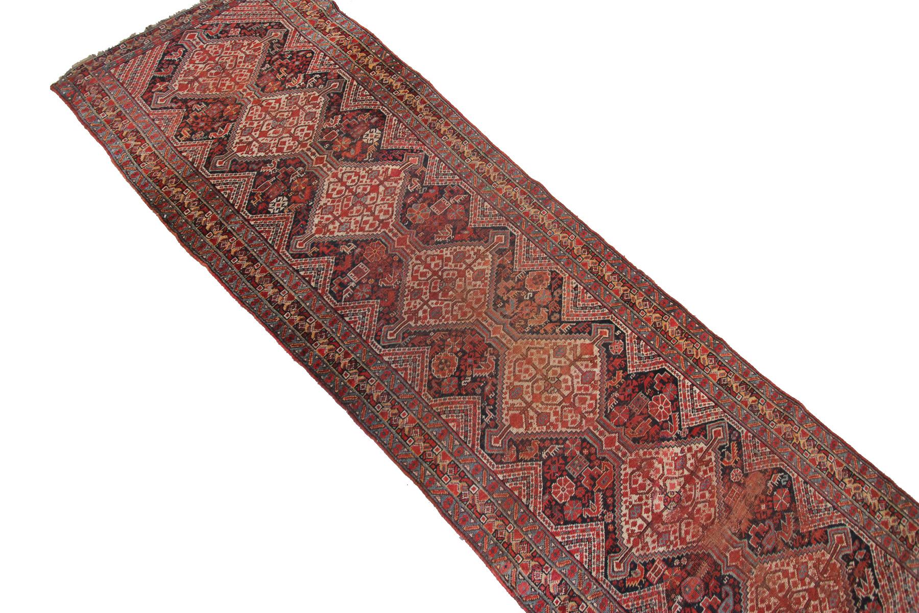 Hand-Woven Antique Caucasian Khamseh Caucasian Kazak Rug Runner Geometric, 1890 For Sale