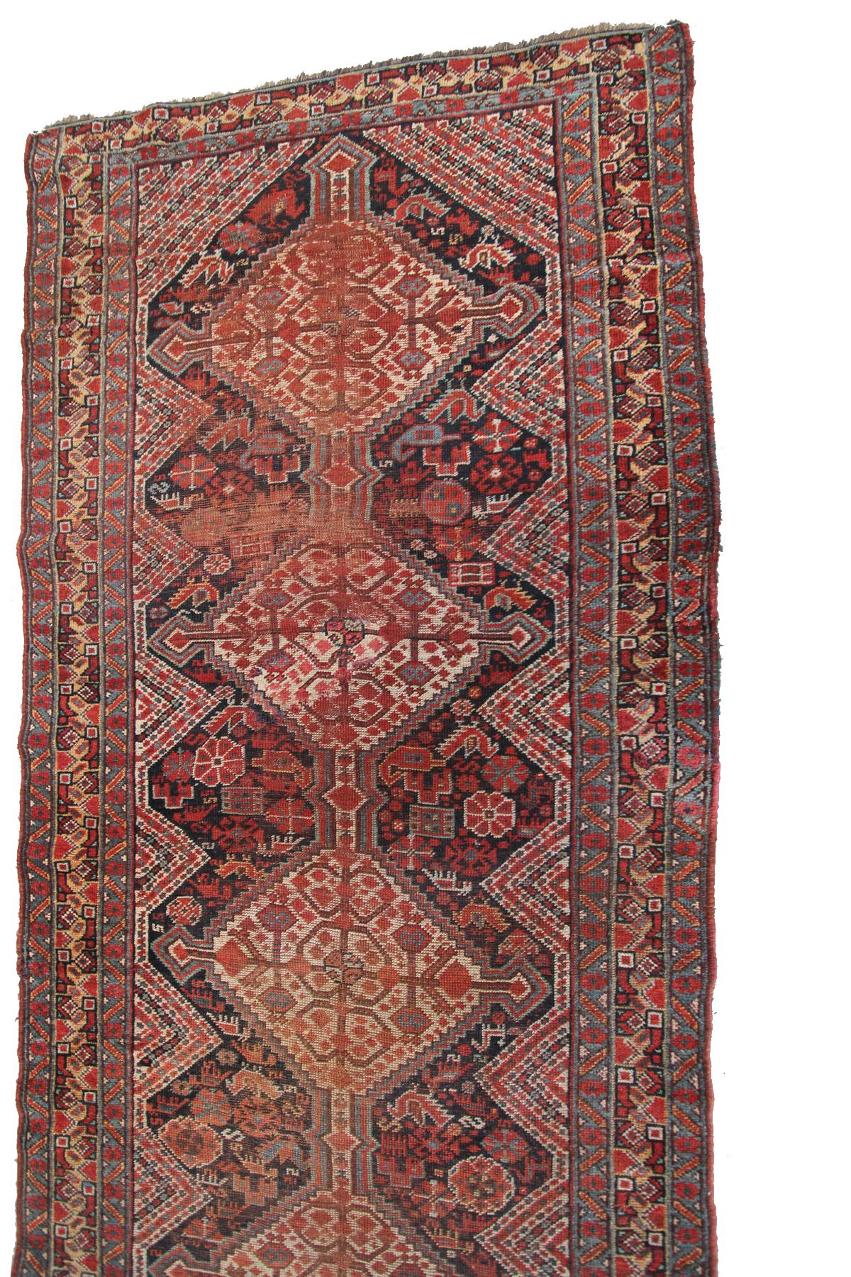 Wool Antique Caucasian Khamseh Caucasian Kazak Rug Runner Geometric, 1890 For Sale