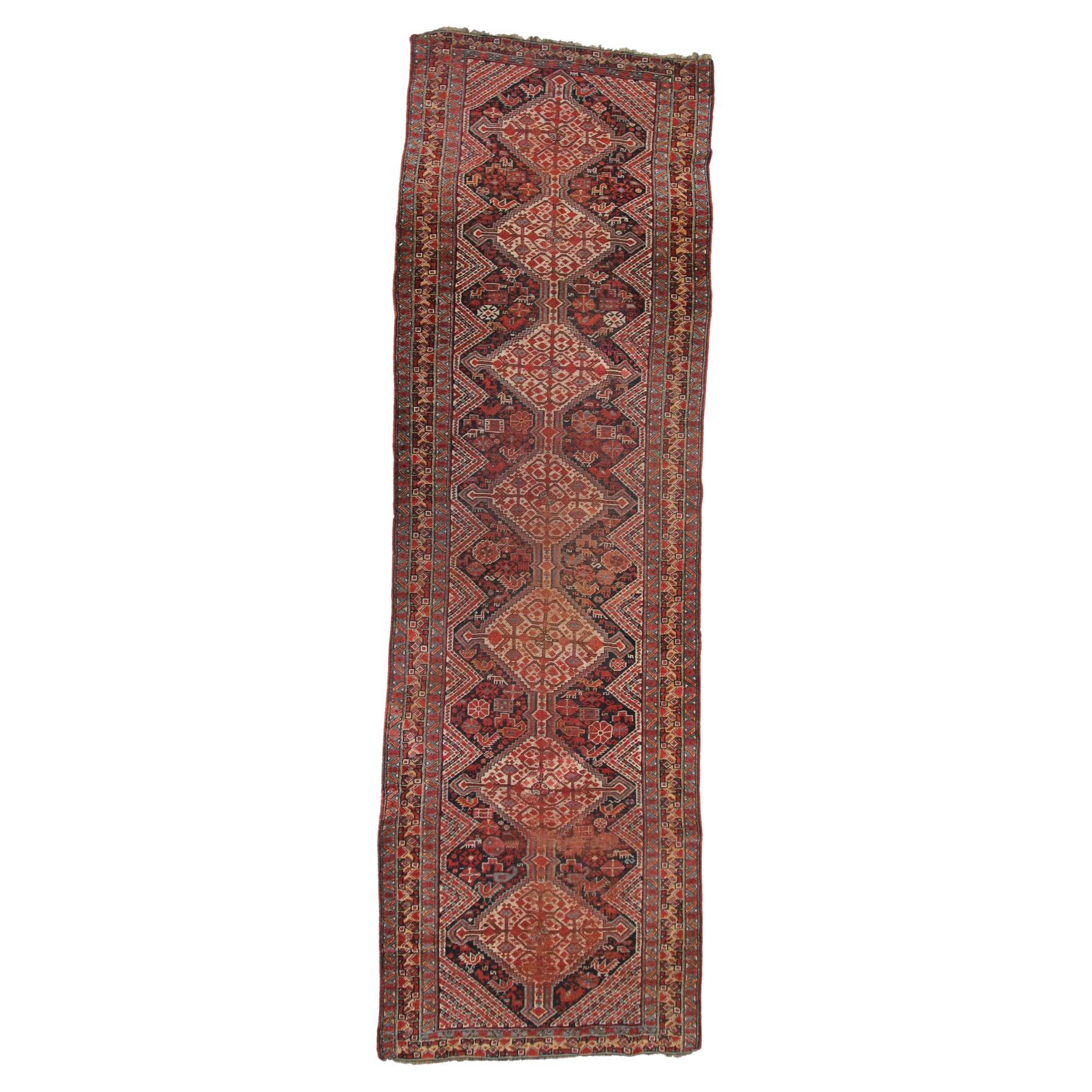 Antiker kaukasischer Khamseh-Kaukasischer Kaukasischer Kazak-Teppich-Läufer, geometrisch, 1890