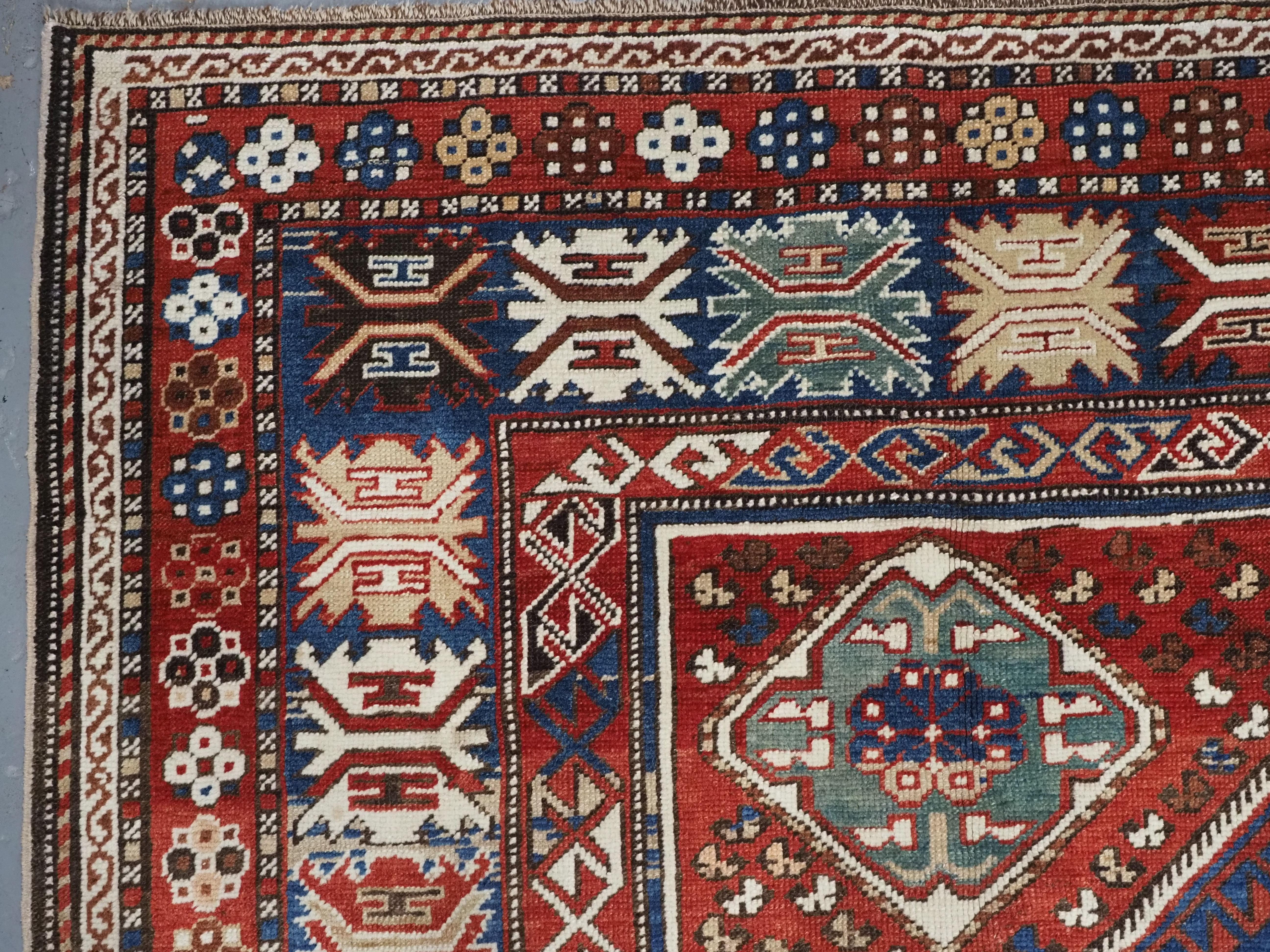 Wool Antique Caucasian Khila rug,  Baku region of the Eastern Caucasus.  Circa 1890. For Sale