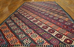 1890s Multi Geometric Antique Caucasian Kilim Flatweave 9'x18' Wool Carpet Rug