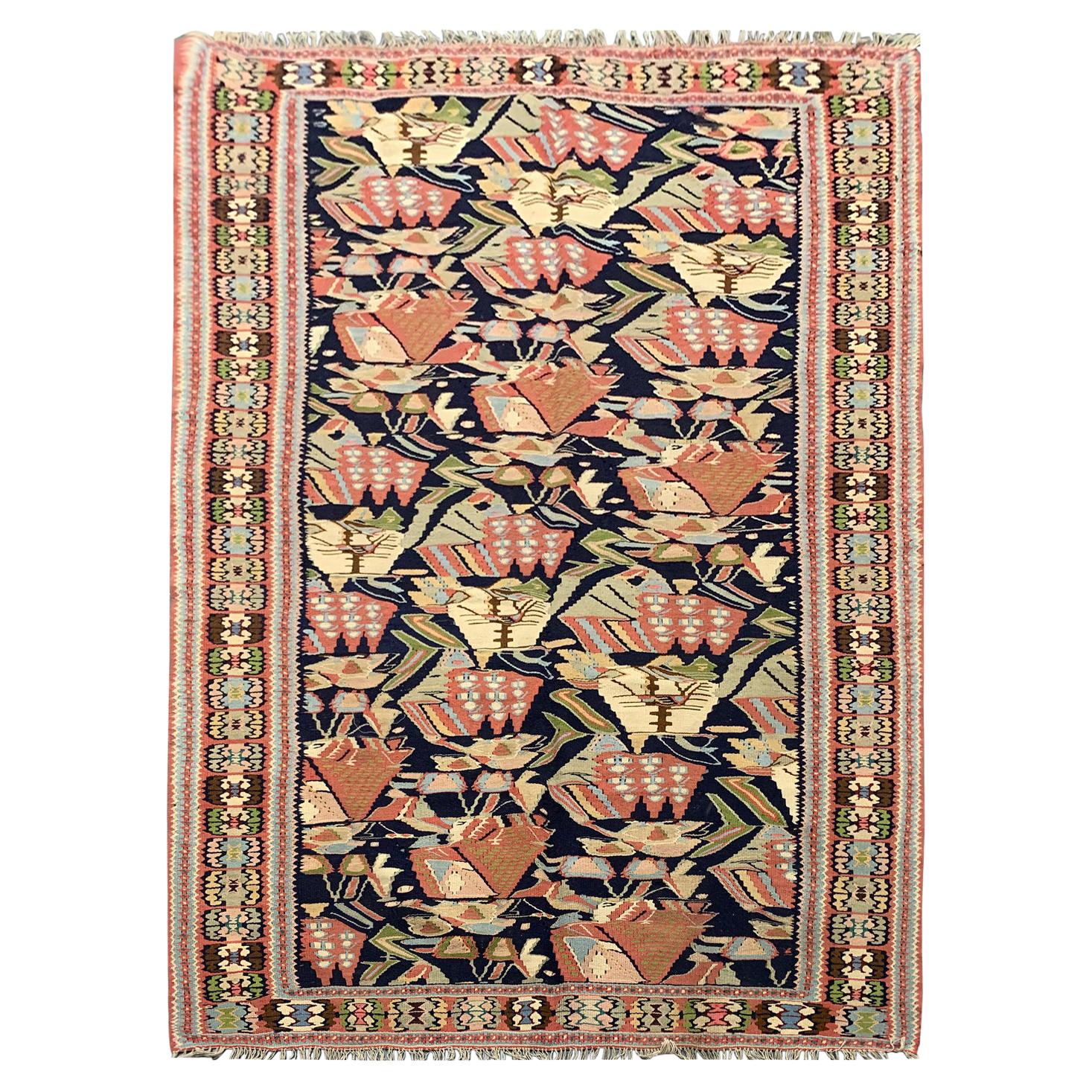 Antique Caucasian Kilim Area Rug Tribal Geometric Flat-Weave Carpet For  Sale at 1stDibs