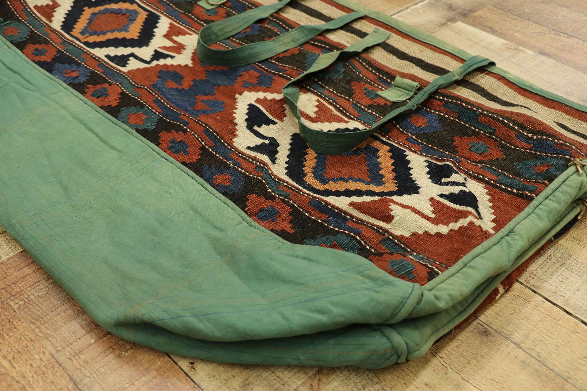 Antique Caucasian Kilim Bag, Tribal Bohemian Bag In Distressed Condition For Sale In Dallas, TX