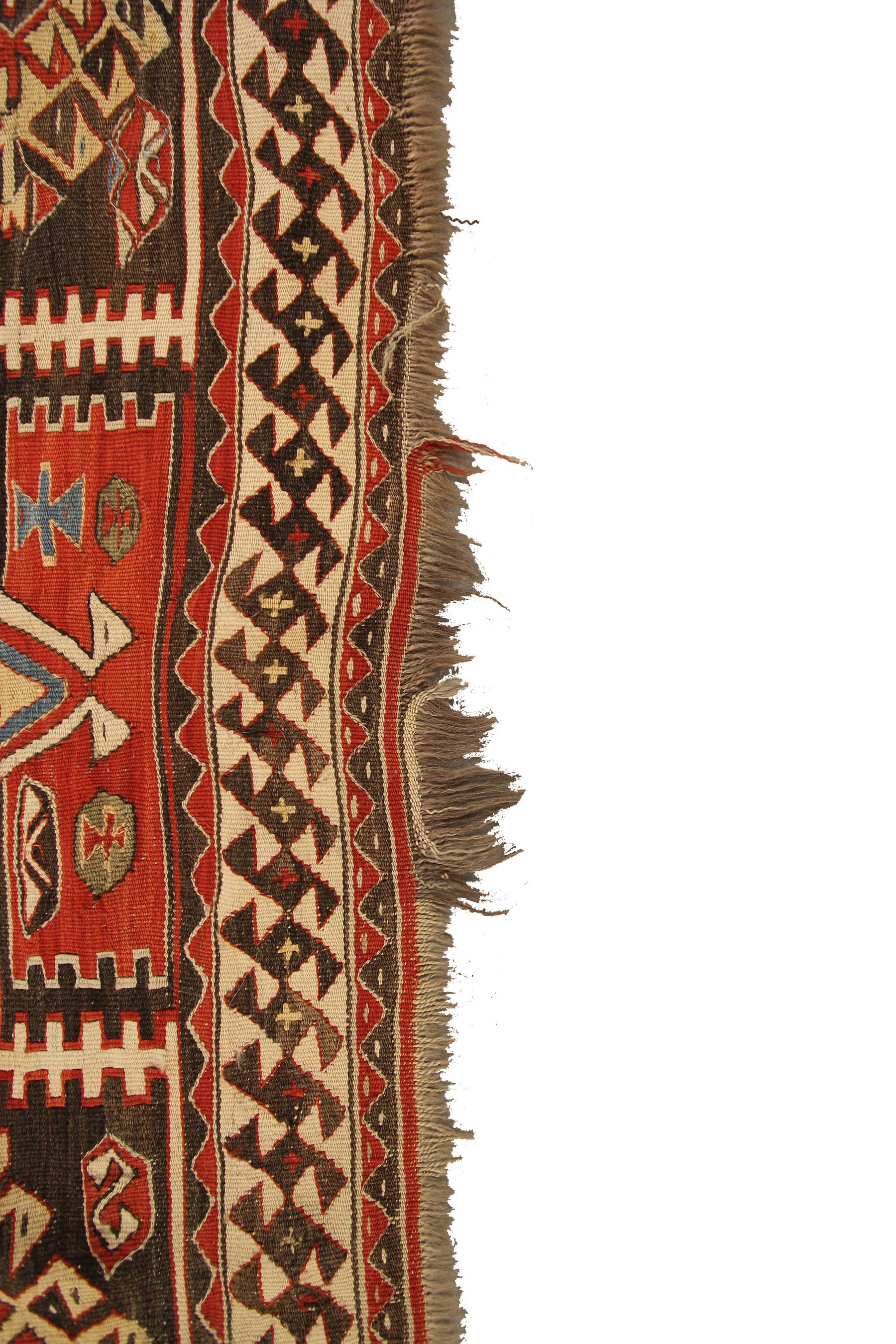 Antique Caucasian Kilim Caucasian Kazak Flatwoven Square Tapestry 5