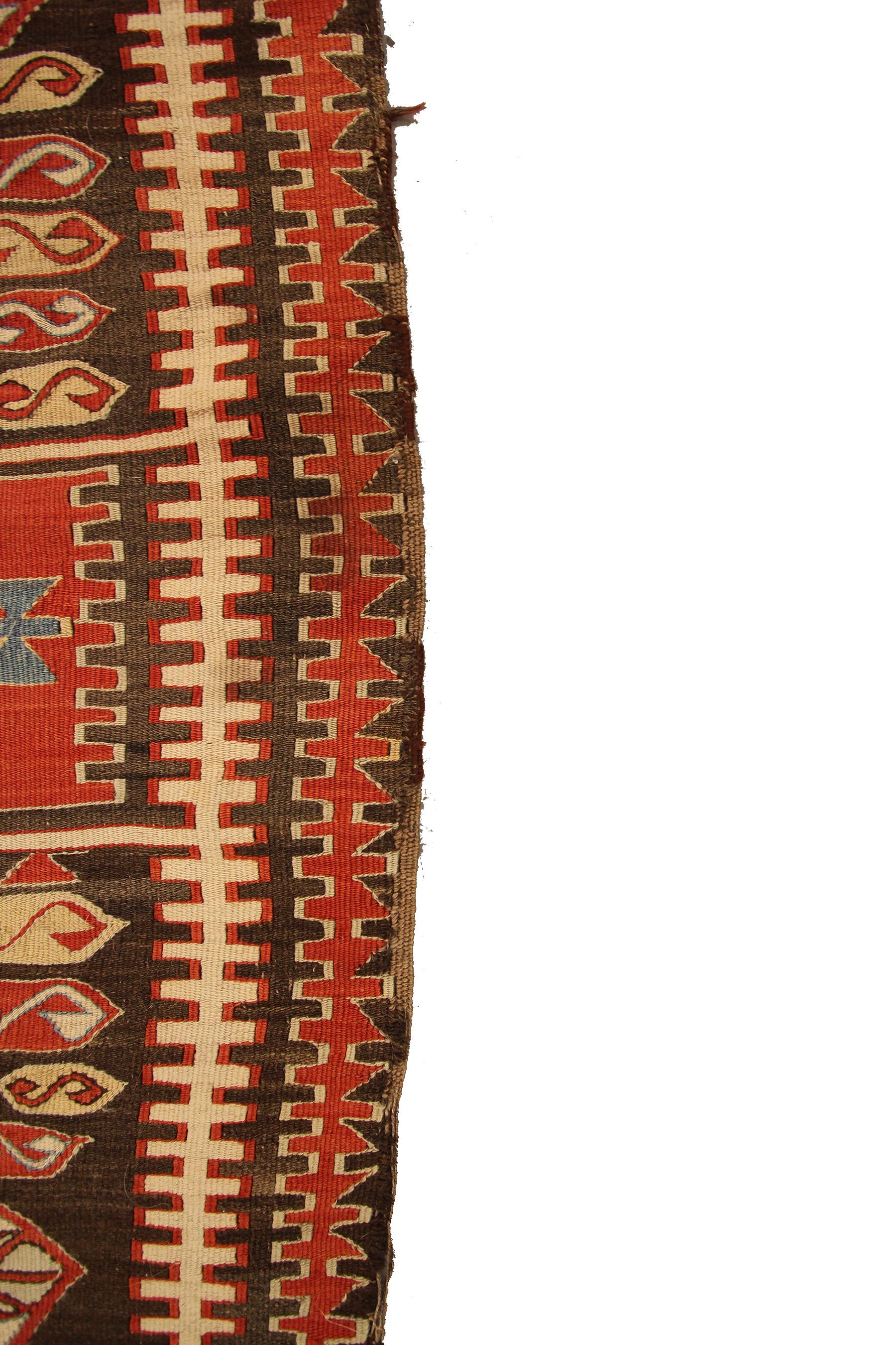 Antique Caucasian Kilim Caucasian Kazak Flatwoven Square Tapestry 2